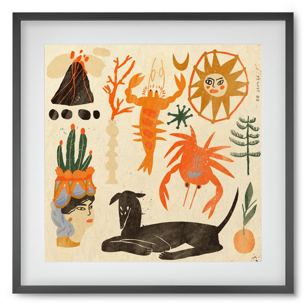 Catania, 50x50 cm (40x40 cm), Fekete keret, paszpartuval