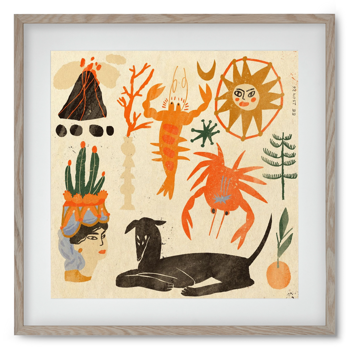 Catania, 50x50 cm (40x40 cm), Tölgy keret, paszpartuval