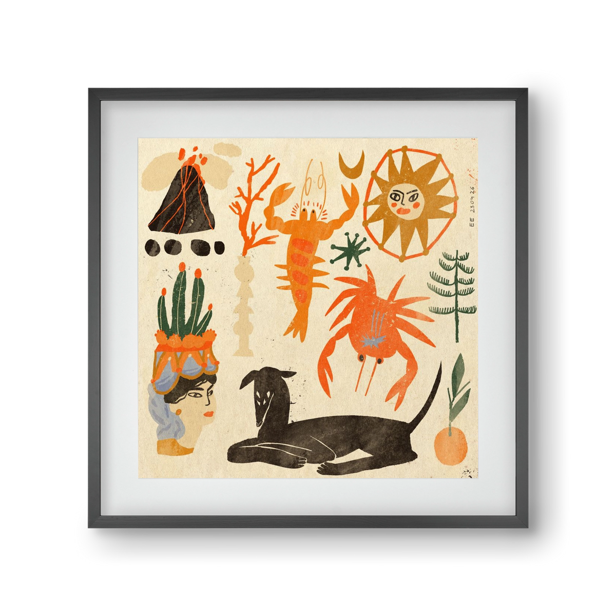 Catania, 30x30 cm (20x20 cm), Fekete keret, paszpartuval