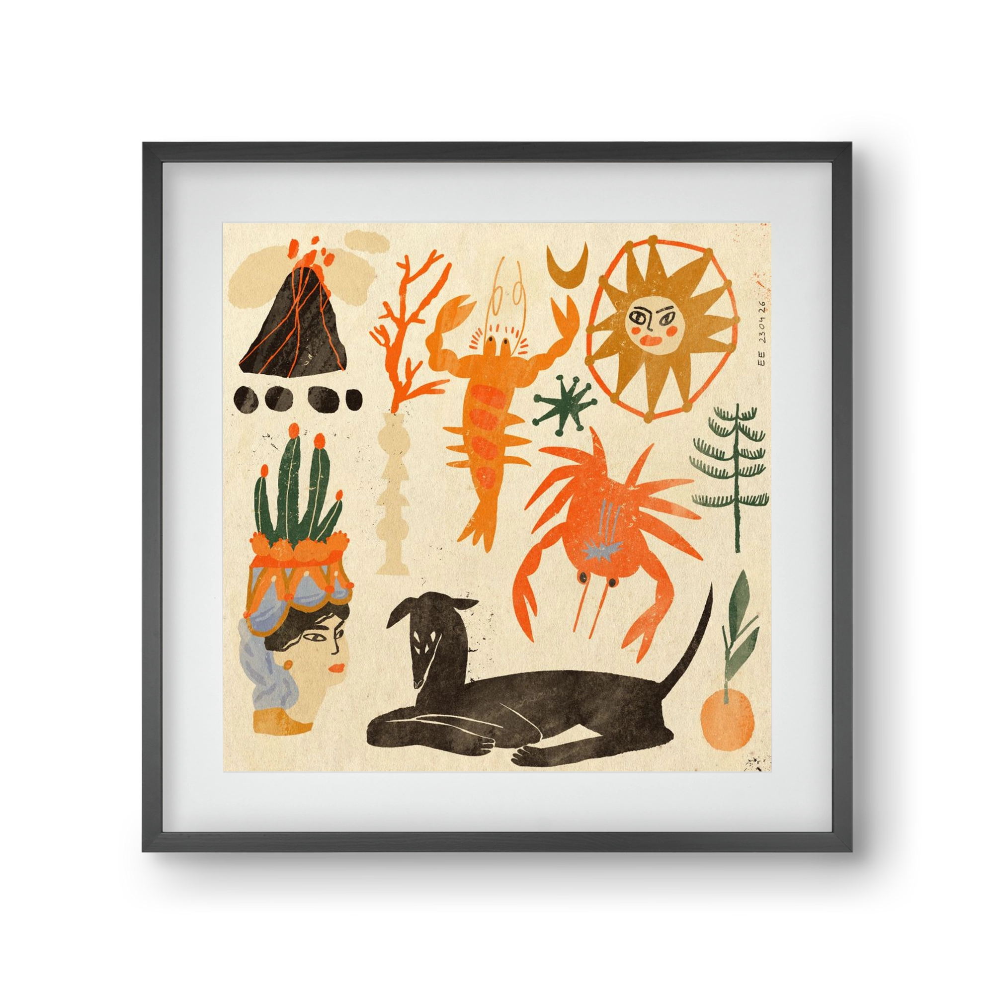 Catania, 30x30 cm (20x20 cm), Fekete keret, paszpartuval