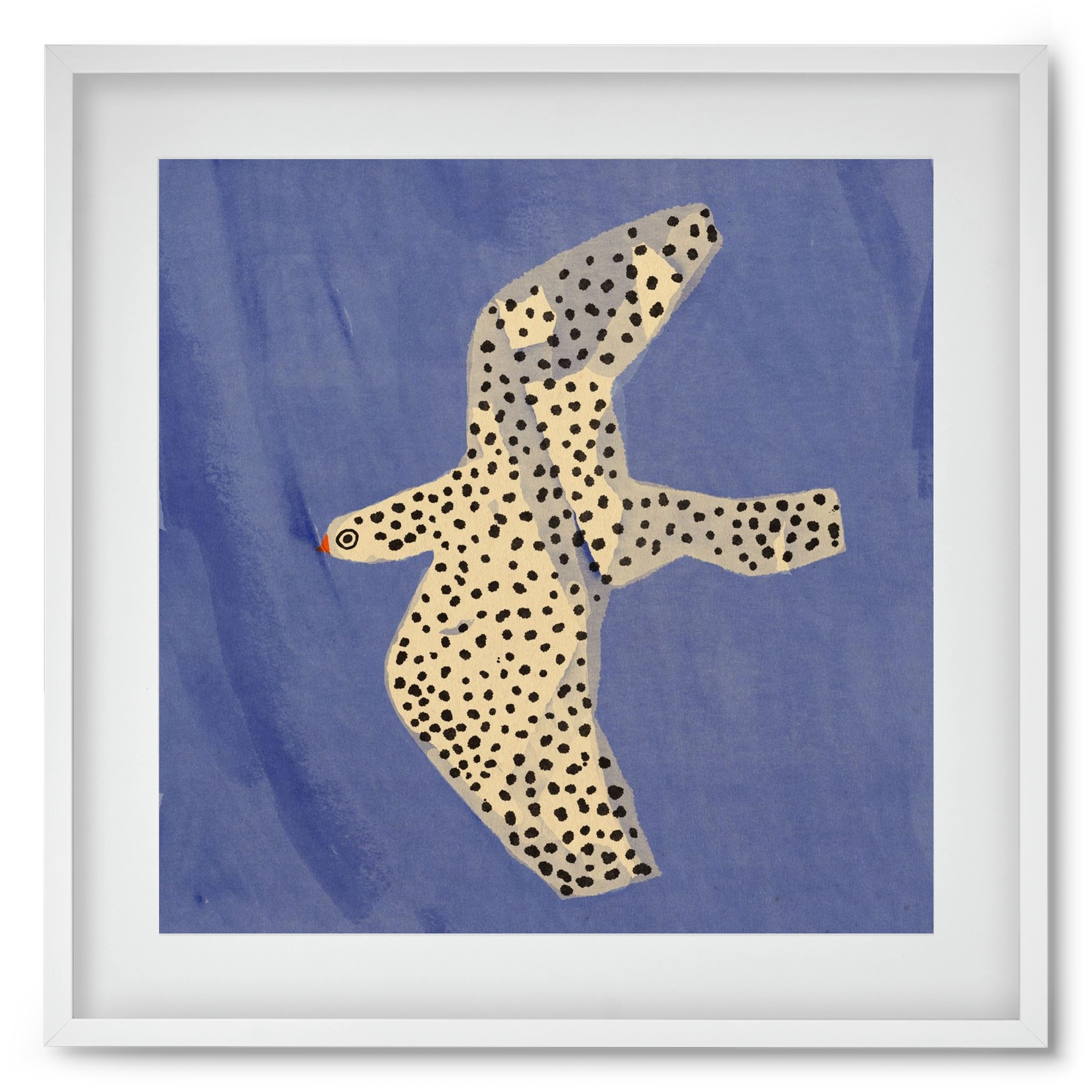 Spotted bird, 50x50 cm (40x40 cm), Fehér keret, paszpartuval