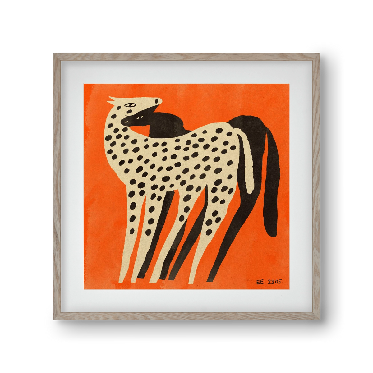 Spotted mare with her foal, 30x30 cm (20x20 cm), Tölgy keret, paszpartuval