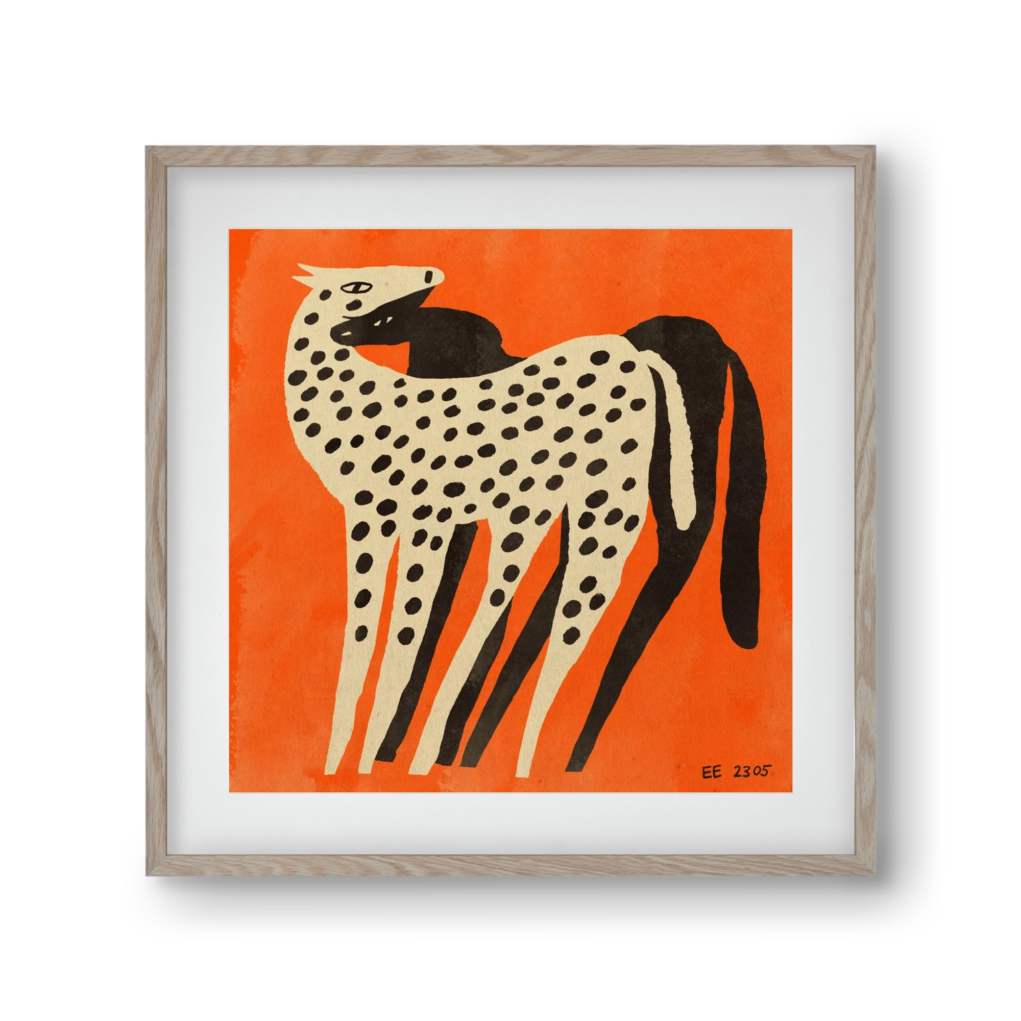 Spotted mare with her foal, 30x30 cm (20x20 cm), Tölgy keret, paszpartuval