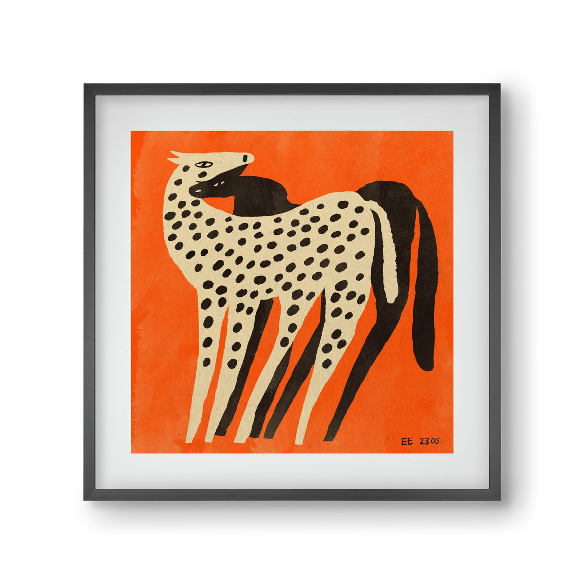 Spotted mare with her foal, 30x30 cm (20x20 cm), Fekete keret, paszpartuval