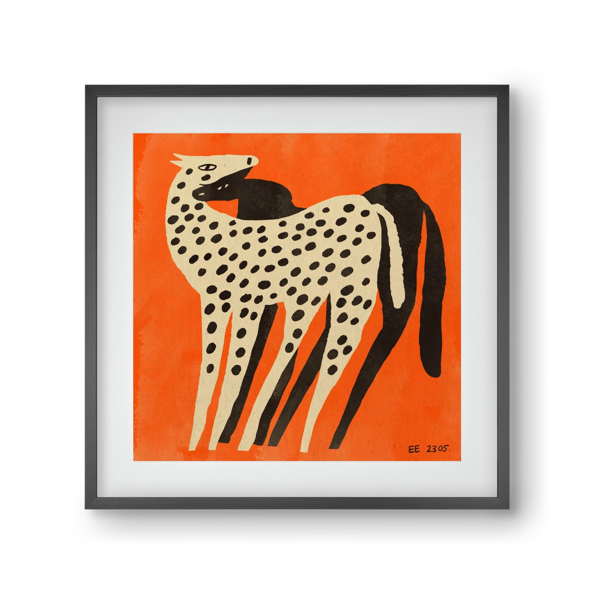 Spotted mare with her foal, 30x30 cm (20x20 cm), Fekete keret, paszpartuval