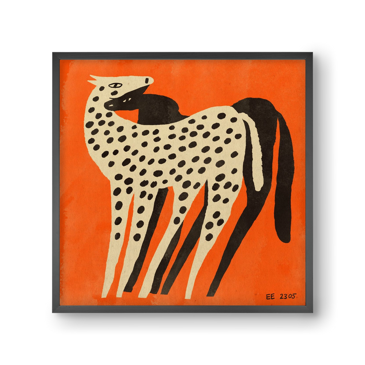 Spotted mare with her foal, 30x30 cm (30x30 cm), Fekete keret