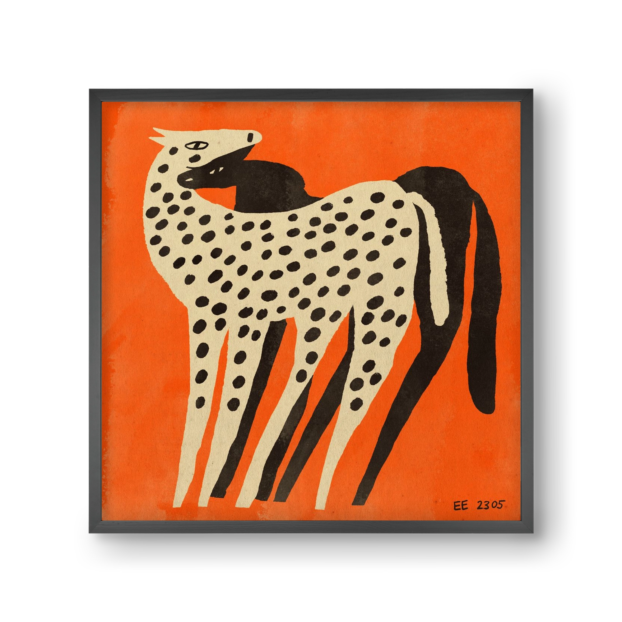 Spotted mare with her foal, 30x30 cm (30x30 cm), Fekete keret