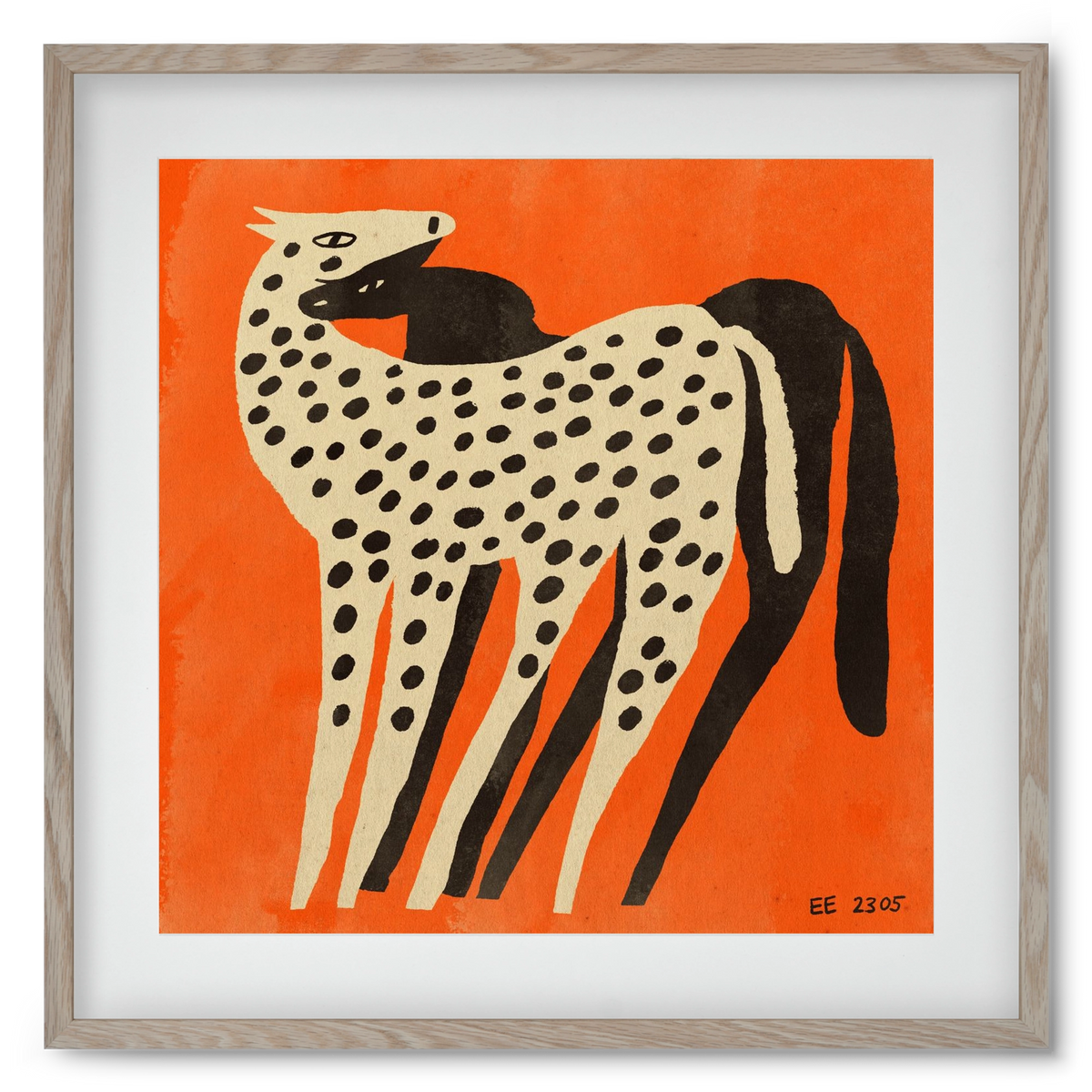Spotted mare with her foal, 50x50 cm (40x40 cm), Tölgy keret, paszpartuval