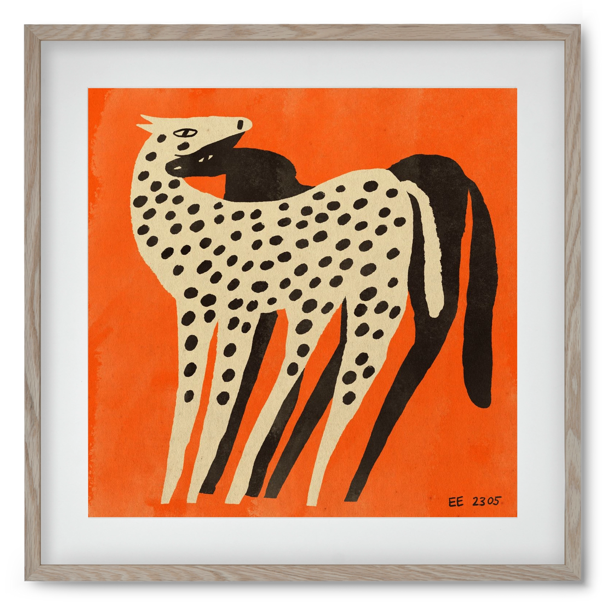 Spotted mare with her foal, 50x50 cm (40x40 cm), Tölgy keret, paszpartuval
