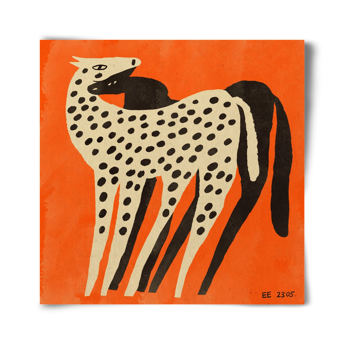 Spotted mare with her foal, 40x40 cm, Keret nélkül
