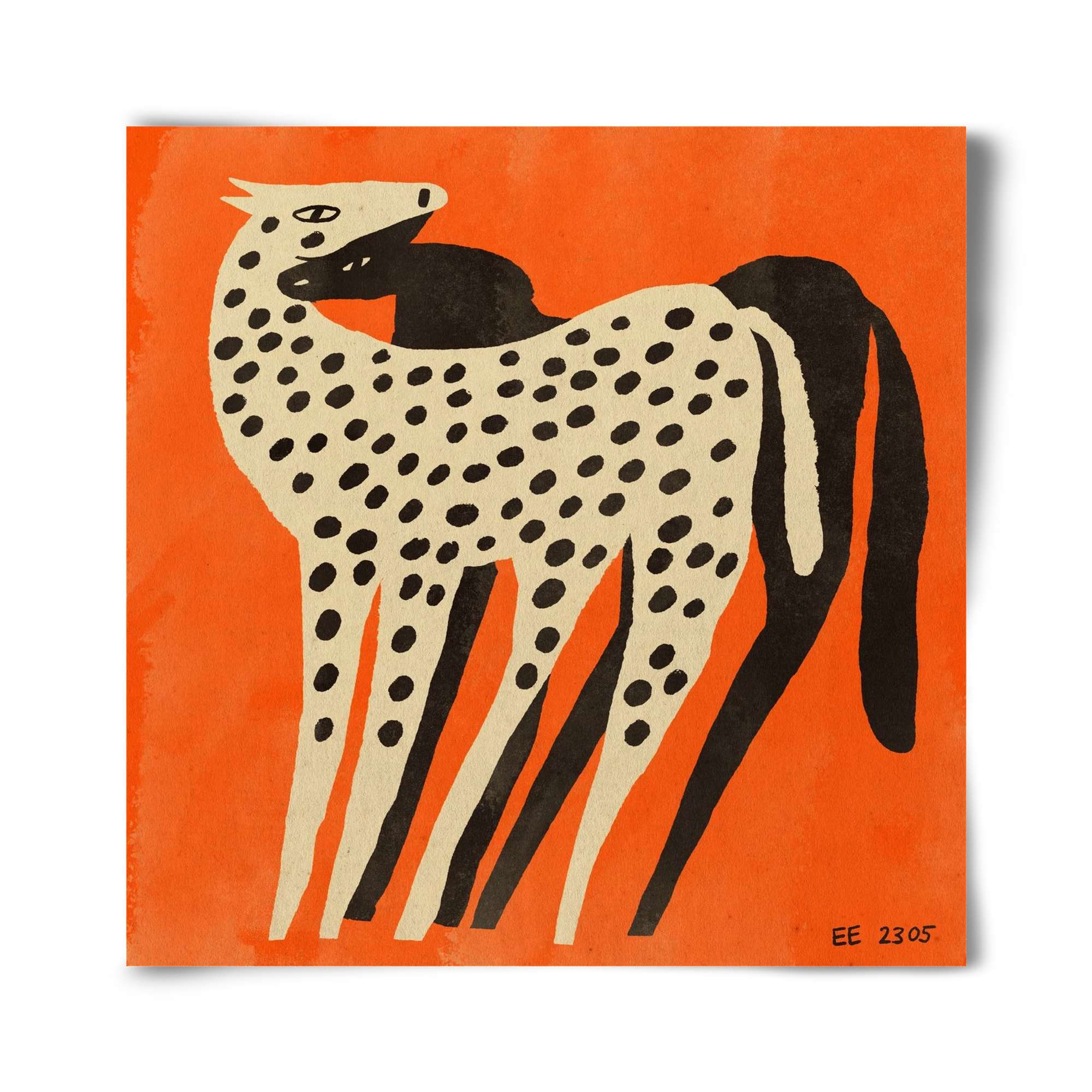 Spotted mare with her foal, 40x40 cm, Keret nélkül
