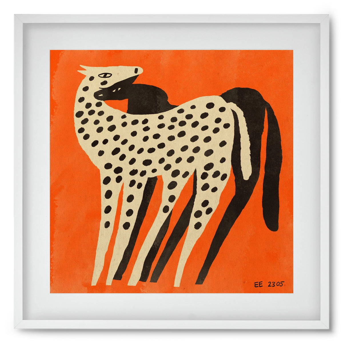 Spotted mare with her foal, 50x50 cm (40x40 cm), Fehér keret, paszpartuval