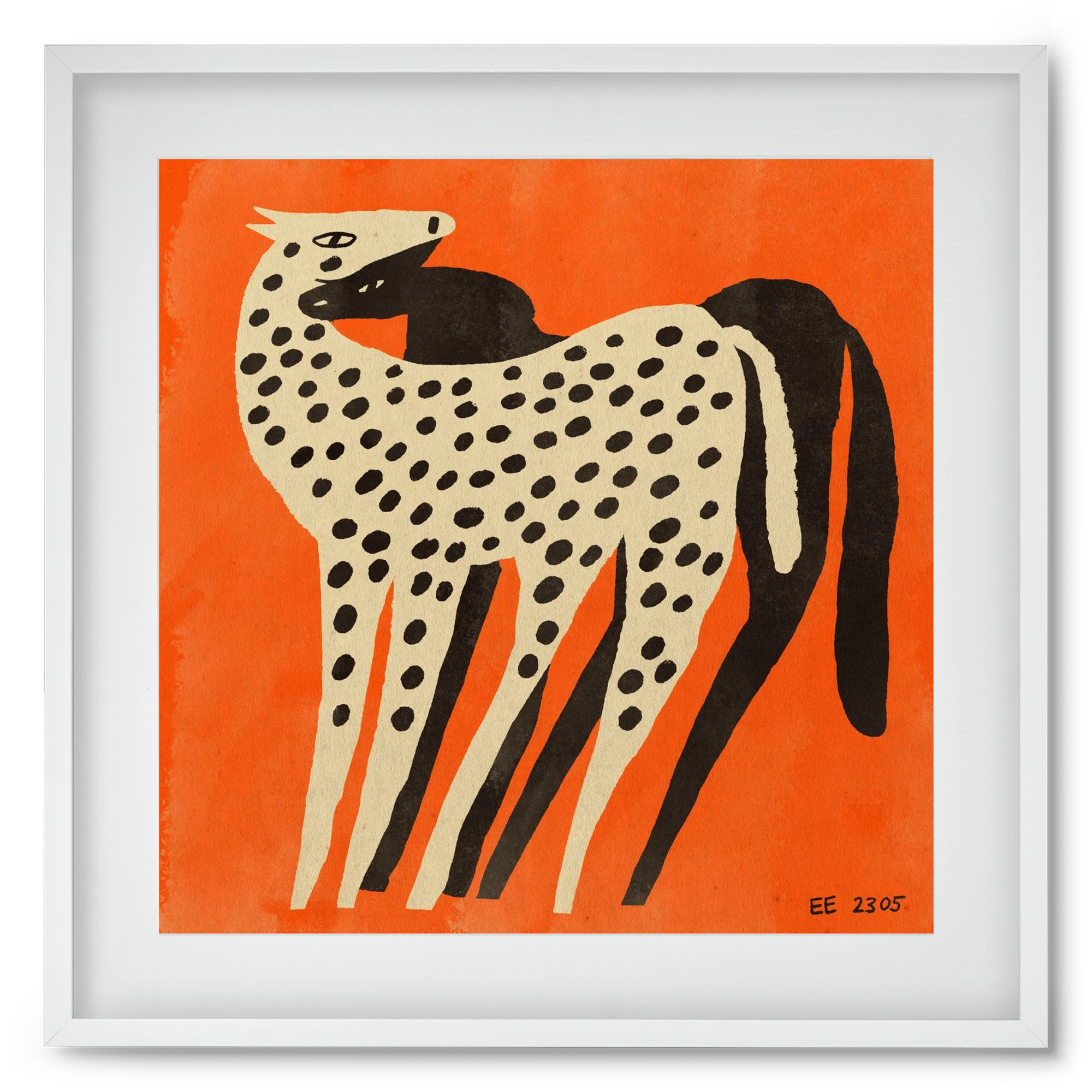 Spotted mare with her foal, 50x50 cm (40x40 cm), Fehér keret, paszpartuval