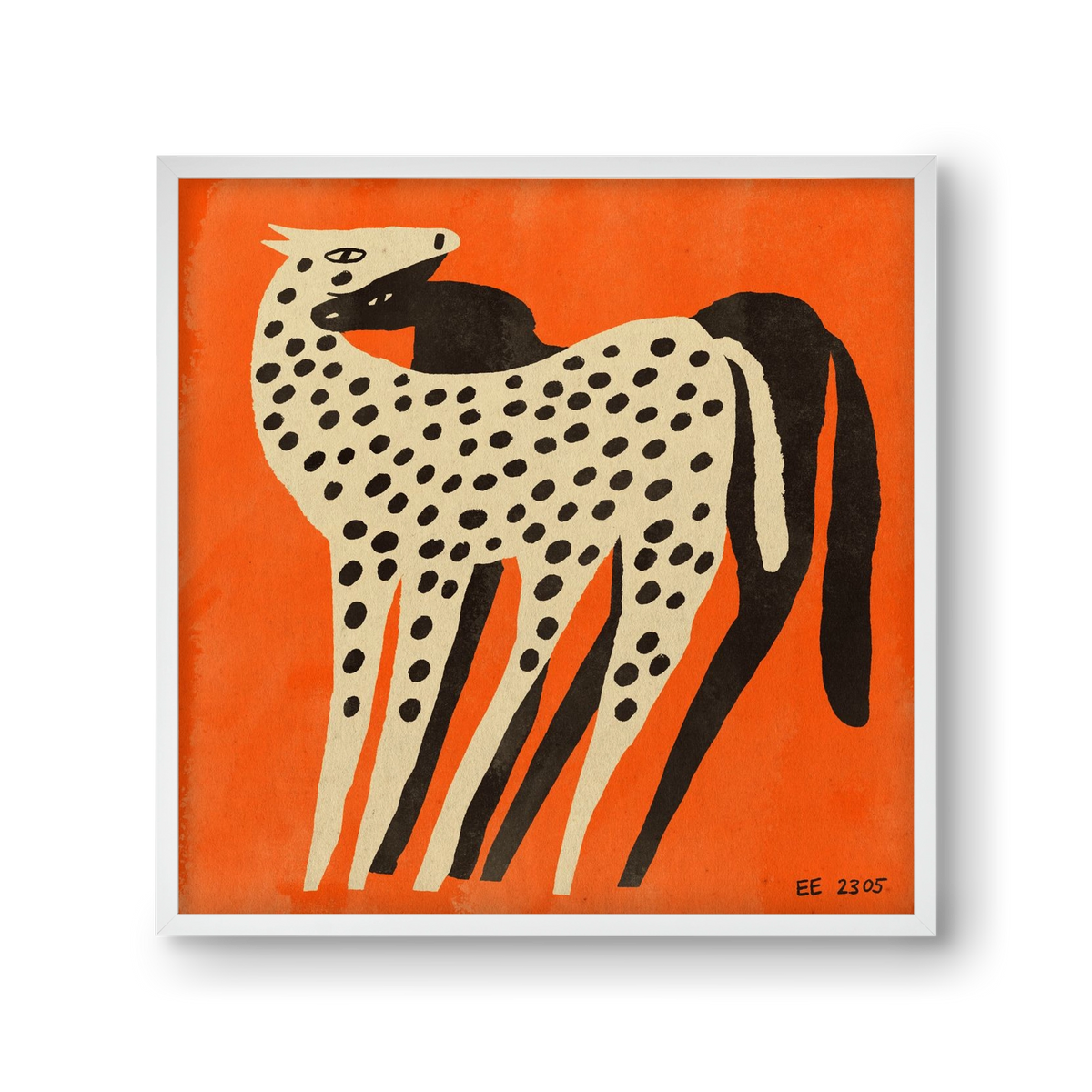 Spotted mare with her foal, 30x30 cm (30x30 cm), Fehér keret