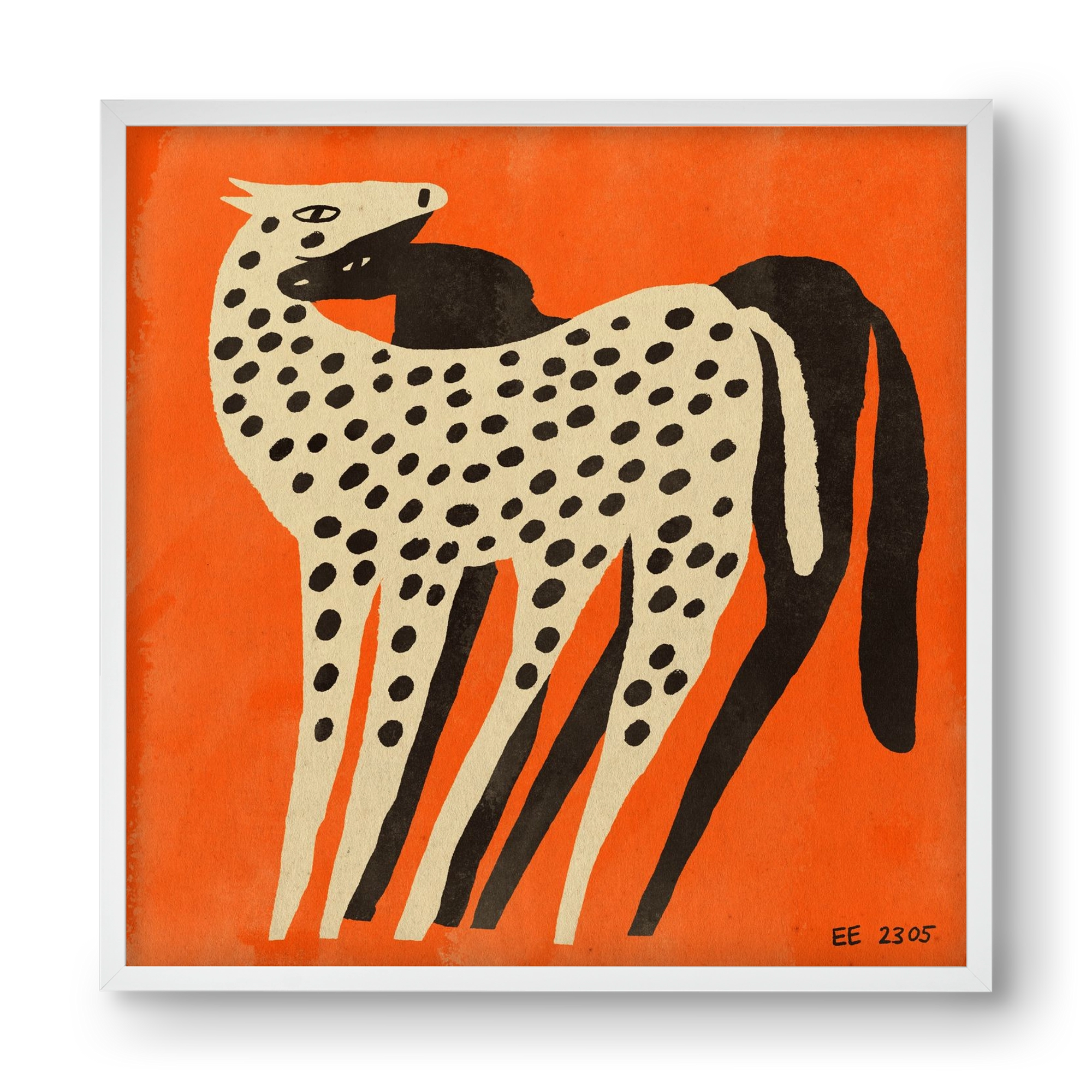 Spotted mare with her foal, 40x40 cm (40x40 cm), Fehér keret