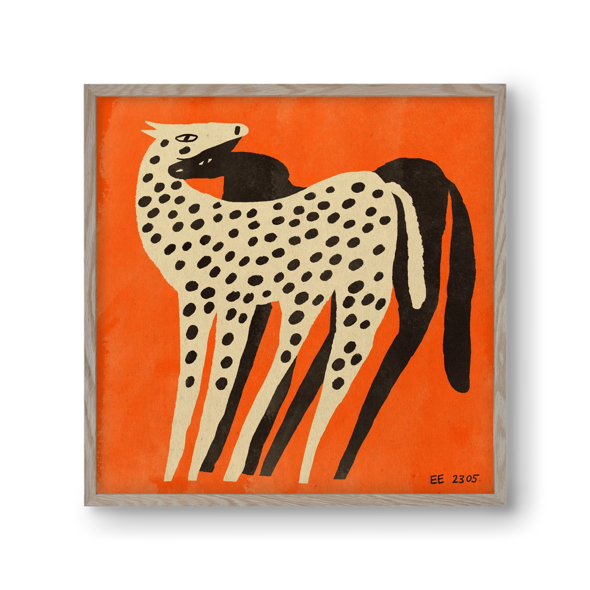Spotted mare with her foal, 30x30 cm (30x30 cm), Tölgy keret