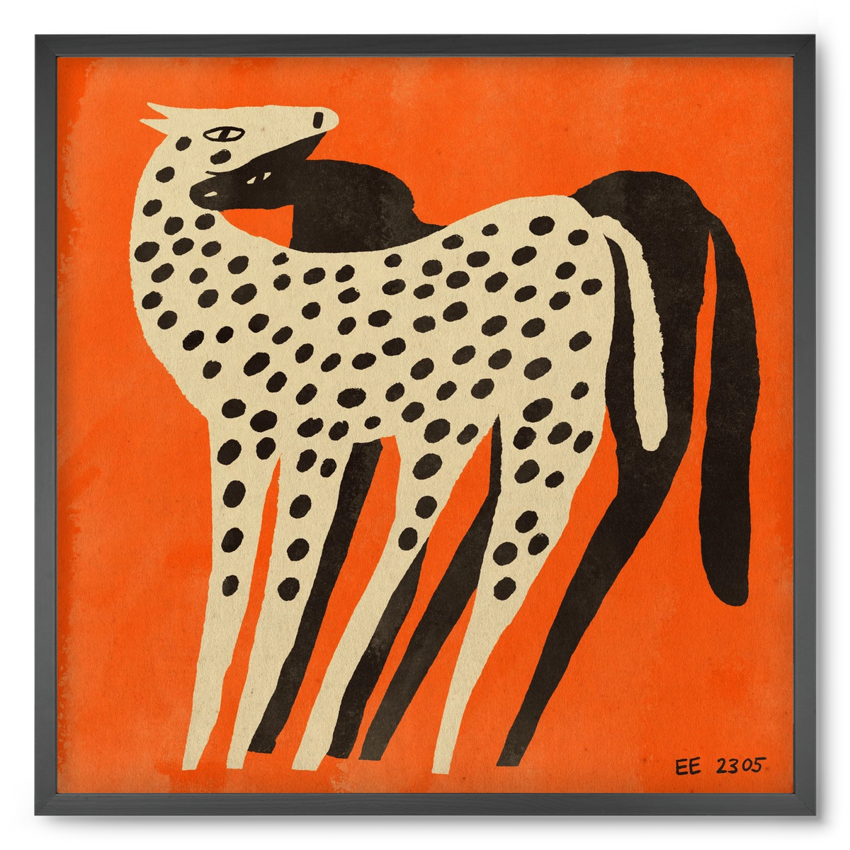 Spotted mare with her foal, 50x50 cm (50x50 cm), Fekete keret