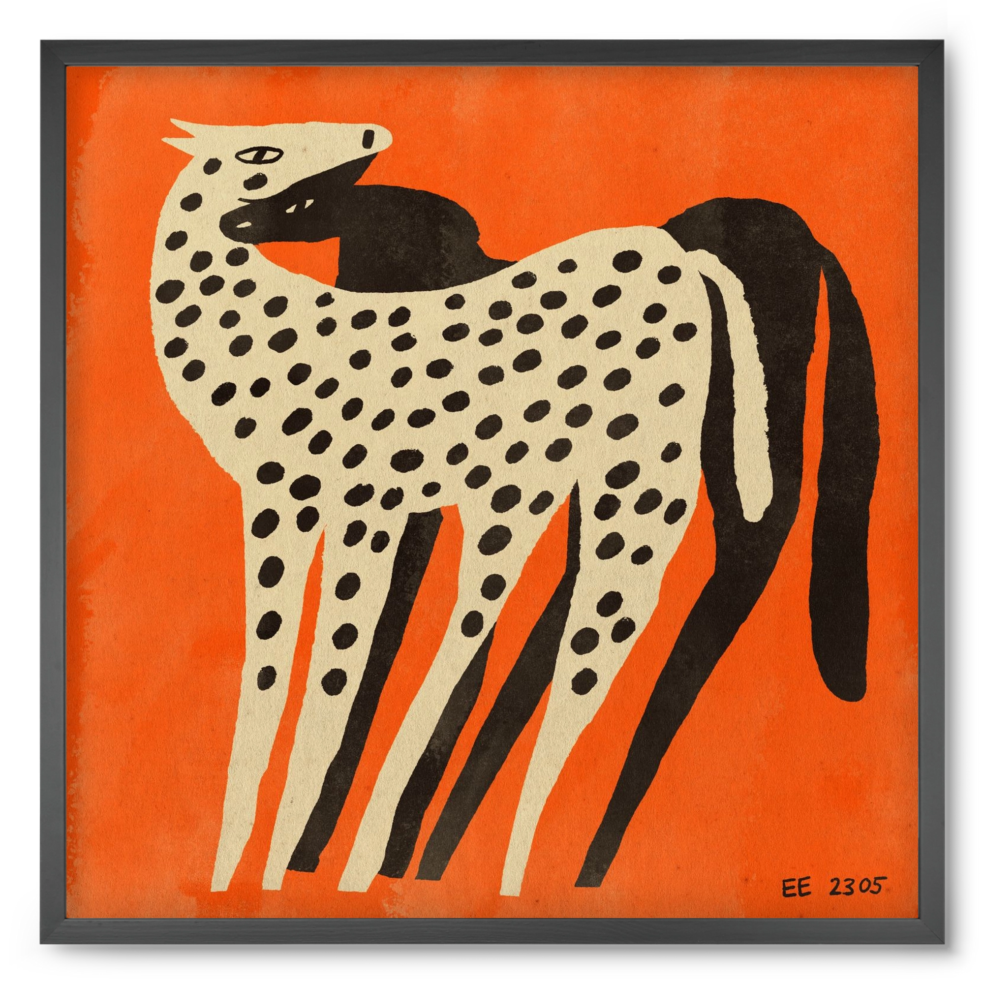 Spotted mare with her foal, 50x50 cm (50x50 cm), Fekete keret