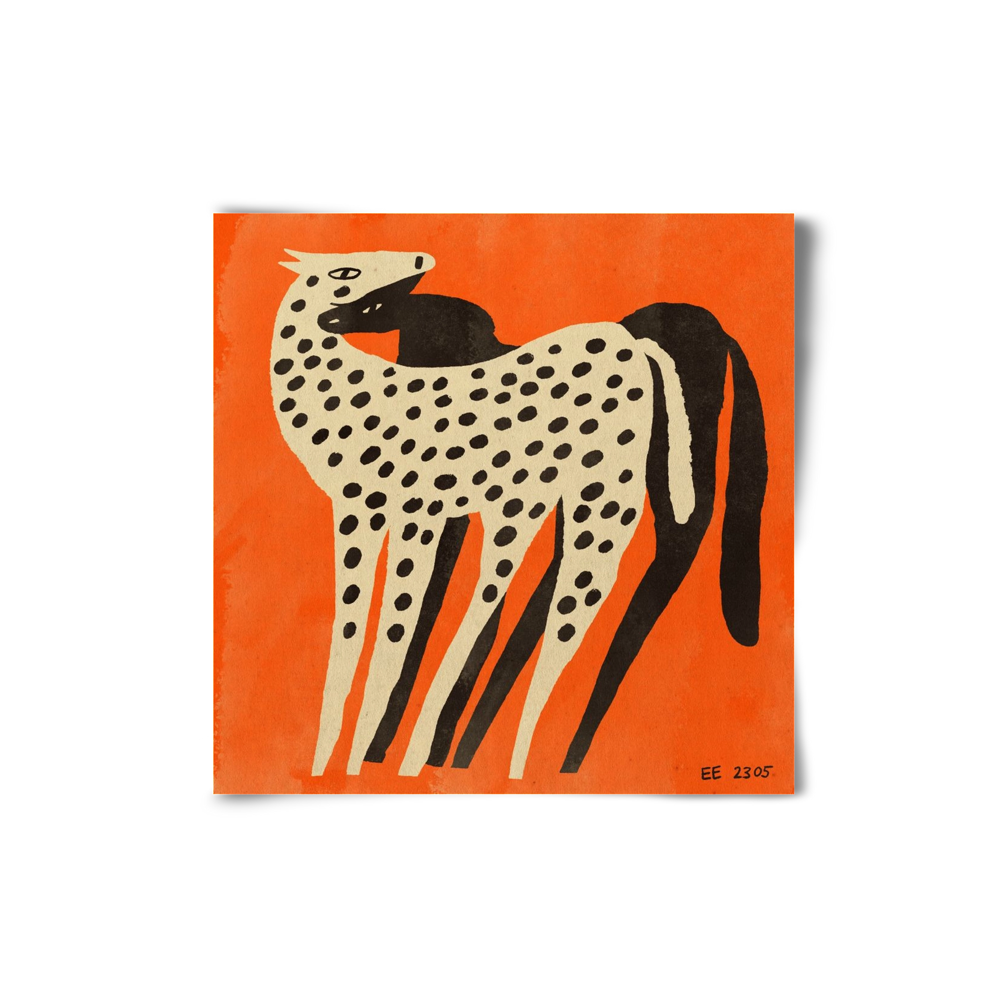 Spotted mare with her foal, 20x20 cm, Keret nélkül