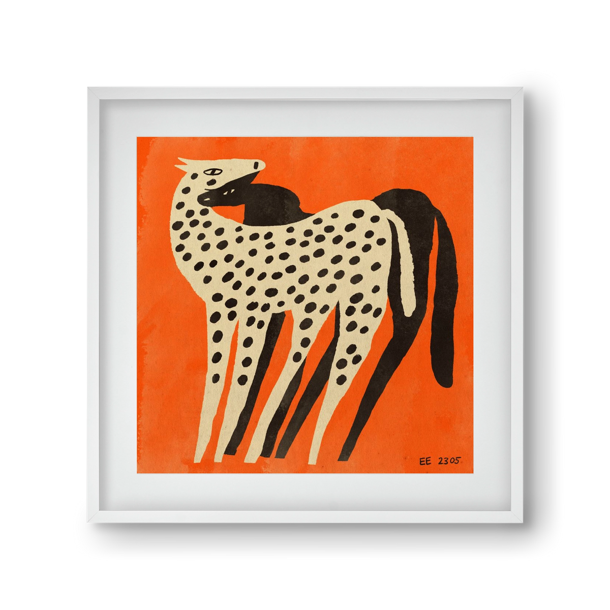 Spotted mare with her foal, 30x30 cm (20x20 cm), Fehér keret, paszpartuval