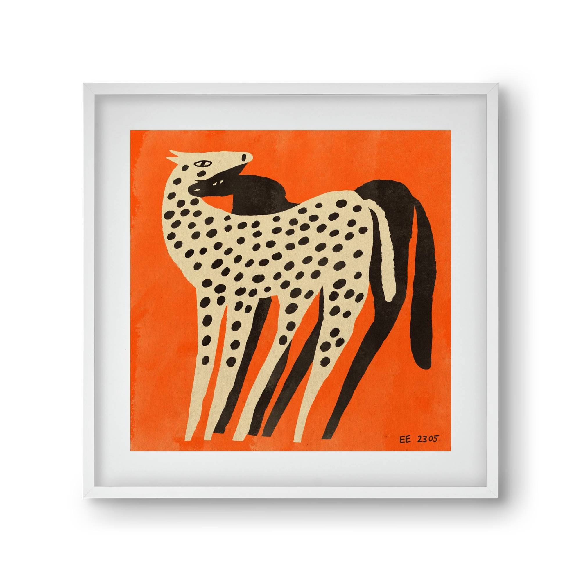 Spotted mare with her foal, 30x30 cm (20x20 cm), Fehér keret, paszpartuval