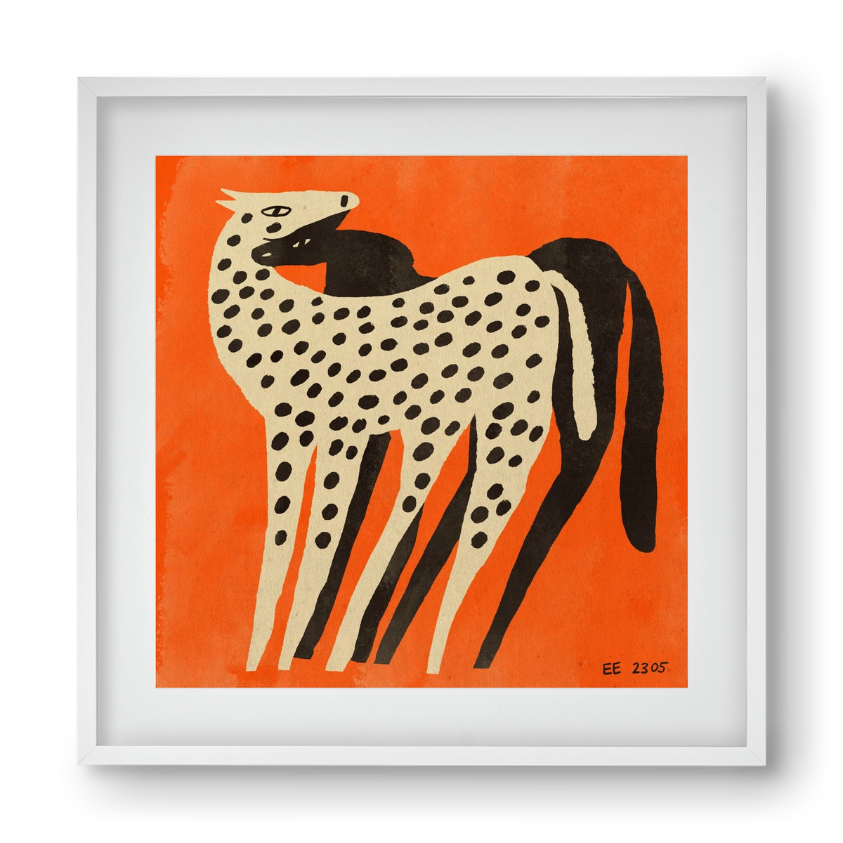 Spotted mare with her foal, 40x40 cm (30x30 cm), Fehér keret, paszpartuval