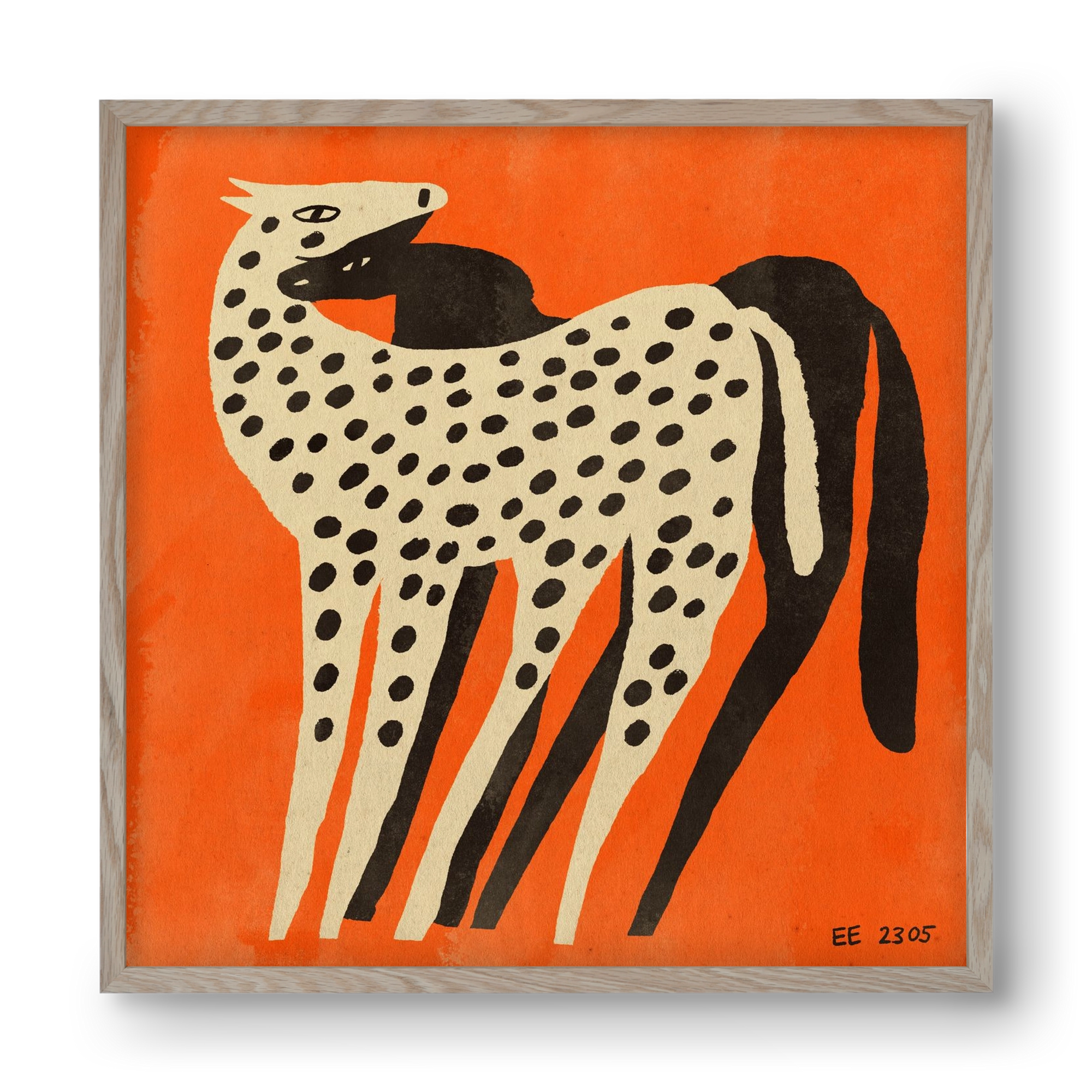 Spotted mare with her foal, 40x40 cm (40x40 cm), Tölgy keret