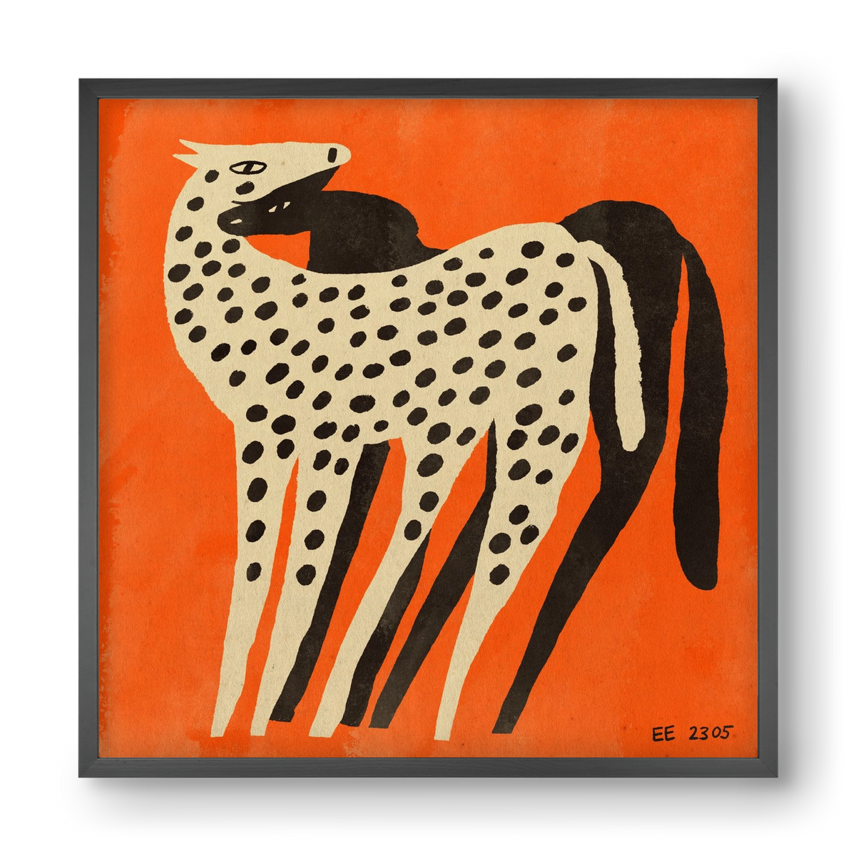 Spotted mare with her foal, 40x40 cm (40x40 cm), Fekete keret