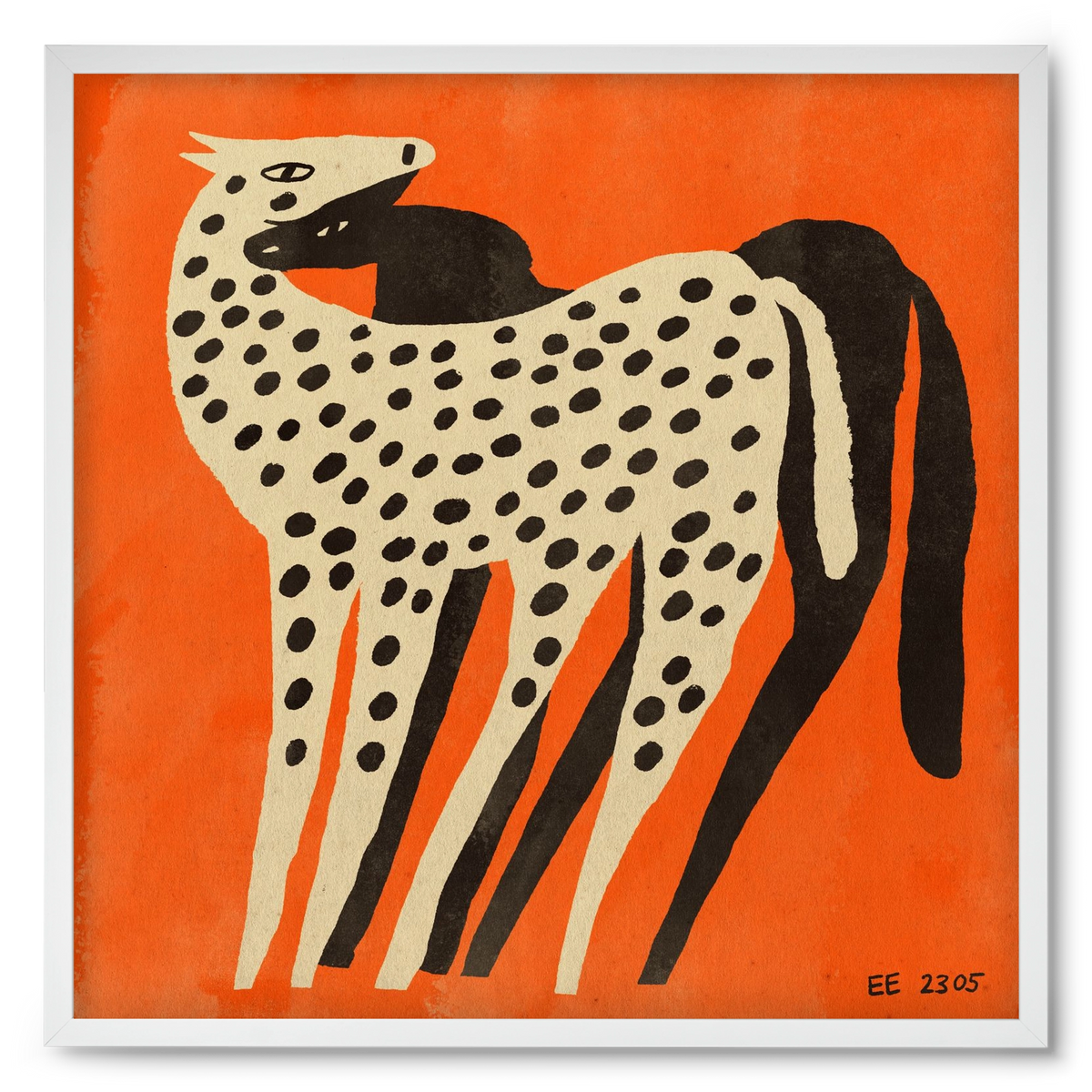 Spotted mare with her foal, 50x50 cm (50x50 cm), Fehér keret