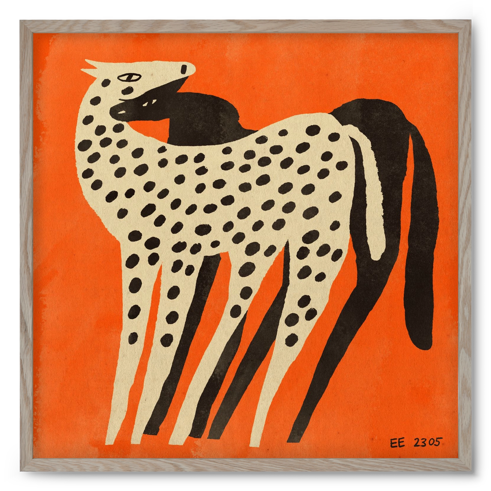 Spotted mare with her foal, 50x50 cm (50x50 cm), Tölgy keret
