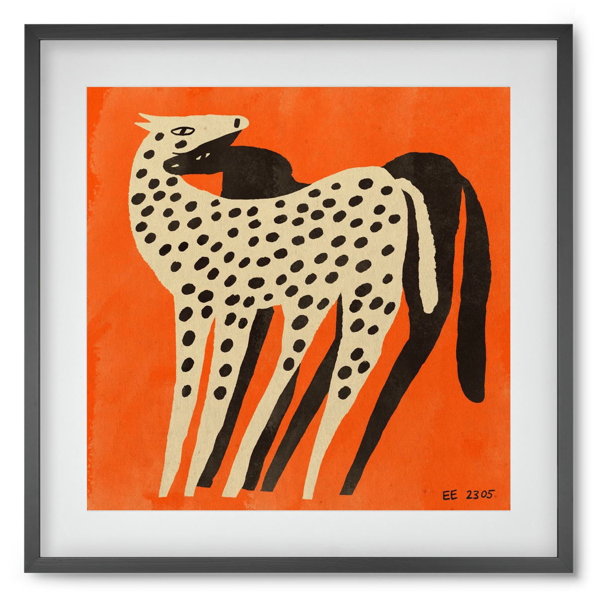Spotted mare with her foal, 50x50 cm (40x40 cm), Fekete keret, paszpartuval