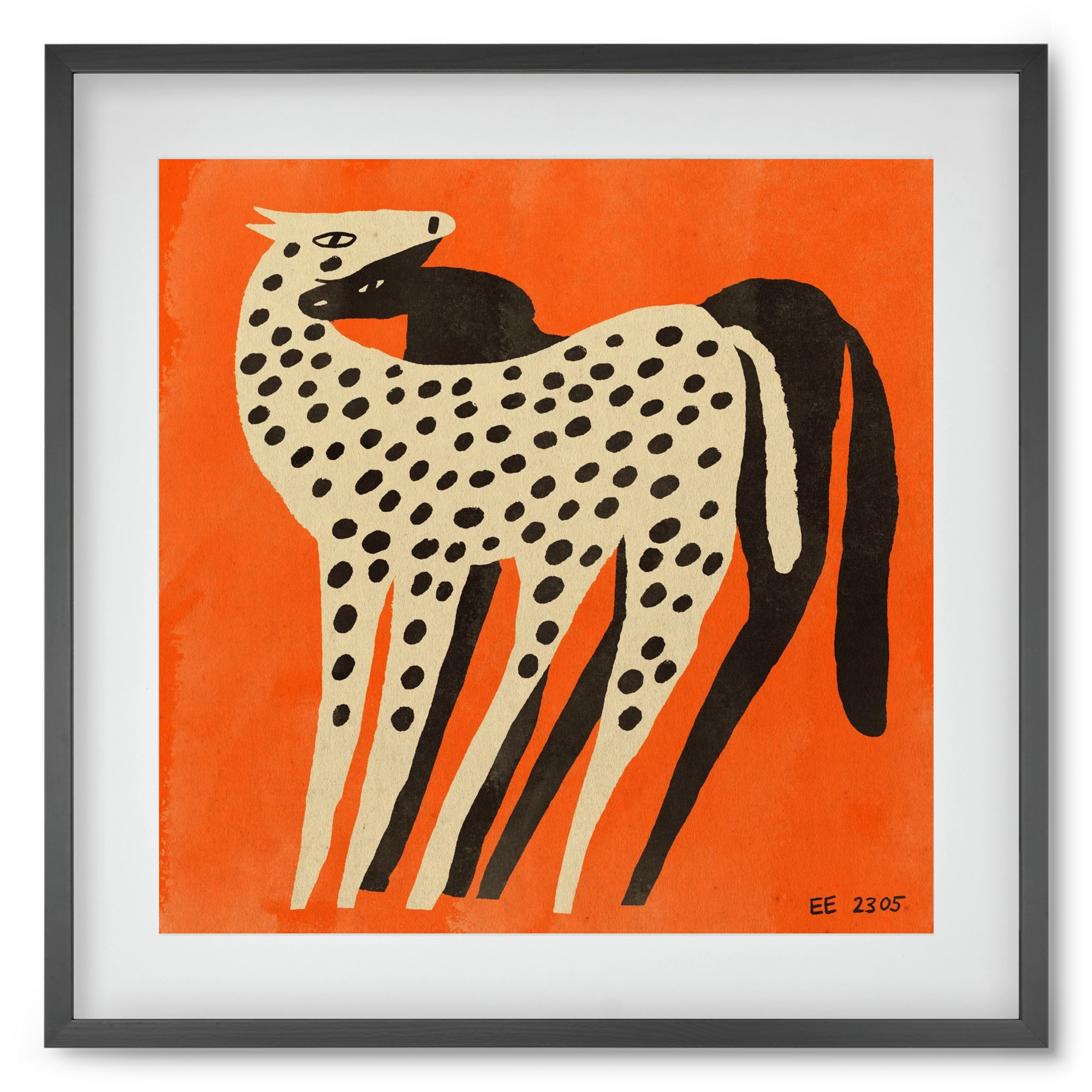 Spotted mare with her foal, 50x50 cm (40x40 cm), Fekete keret, paszpartuval
