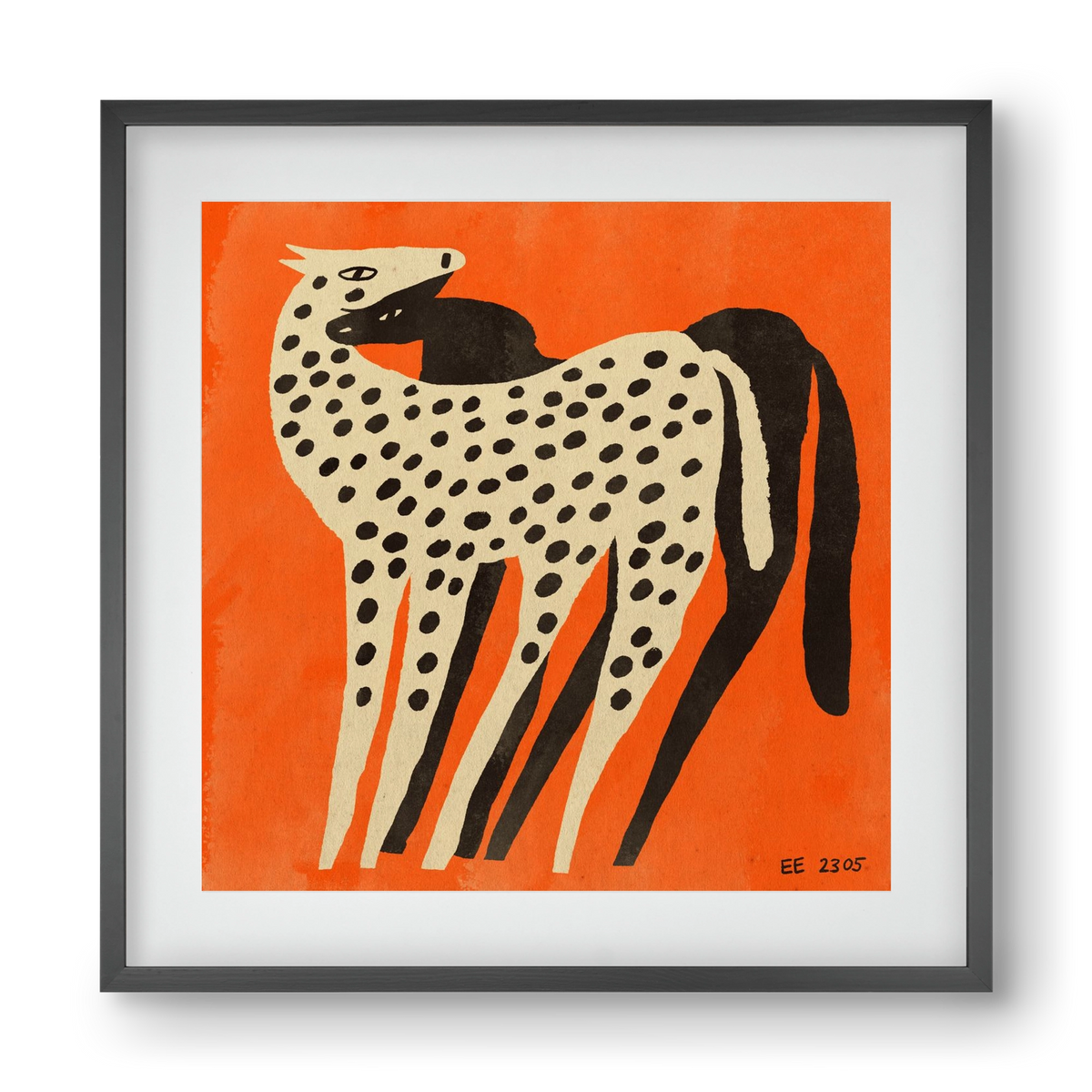 Spotted mare with her foal, 40x40 cm (30x30 cm), Fekete keret, paszpartuval
