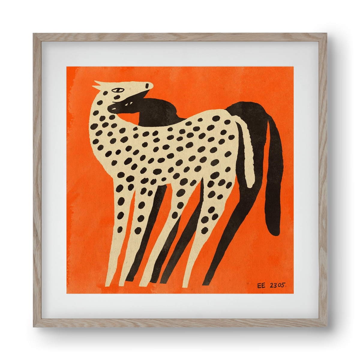 Spotted mare with her foal, 40x40 cm (30x30 cm), Tölgy keret, paszpartuval