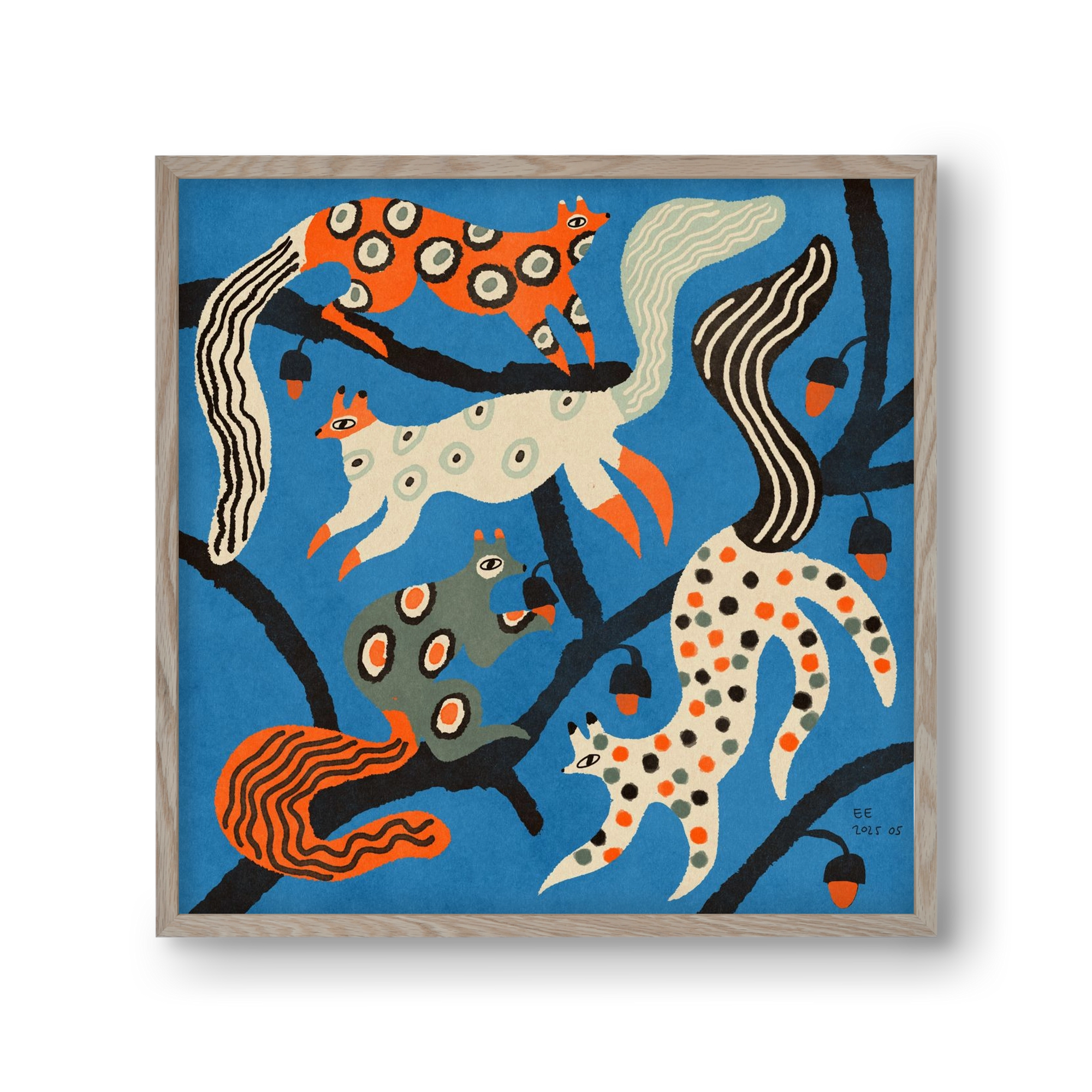 squirrell party 1., 30x30 cm (30x30 cm), Tölgy keret