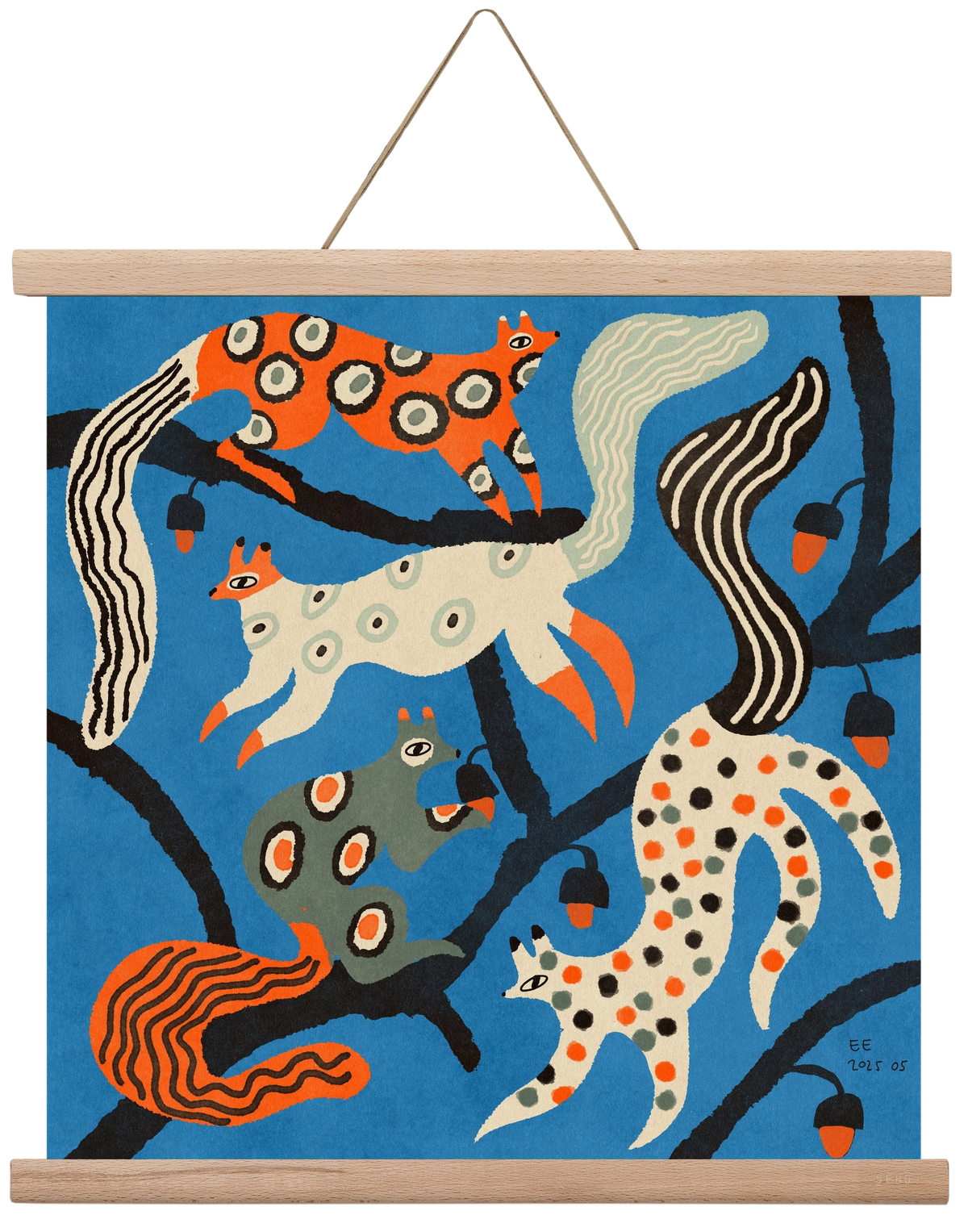 squirrell party 1., 40x40 cm (40x40 cm), Tölgy akasztó