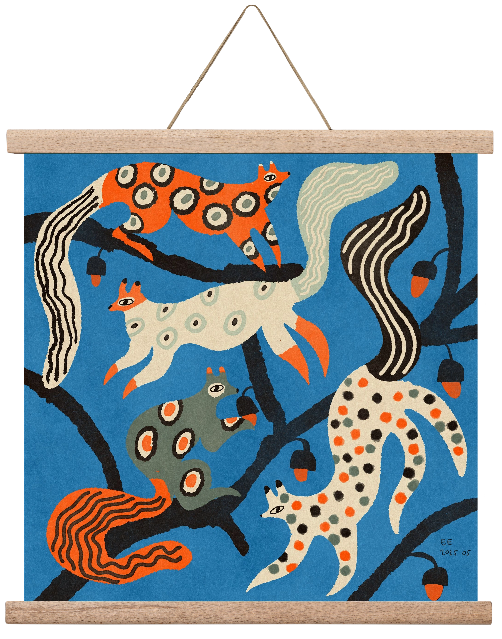 squirrell party 1., 40x40 cm (40x40 cm), Tölgy akasztó