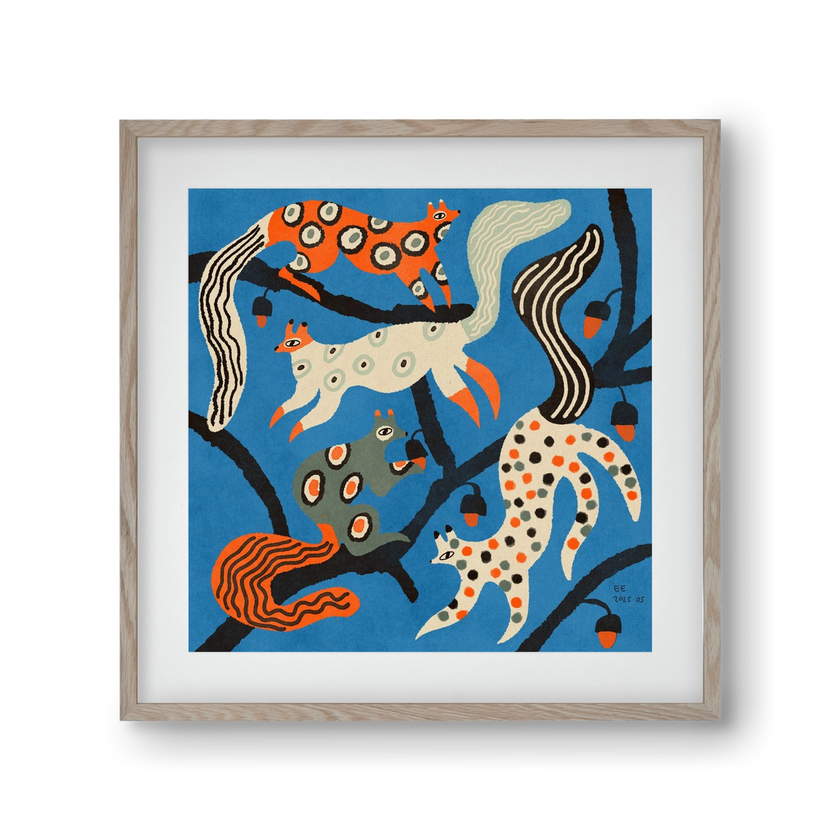 squirrell party 1., 30x30 cm (20x20 cm), Tölgy keret, paszpartuval