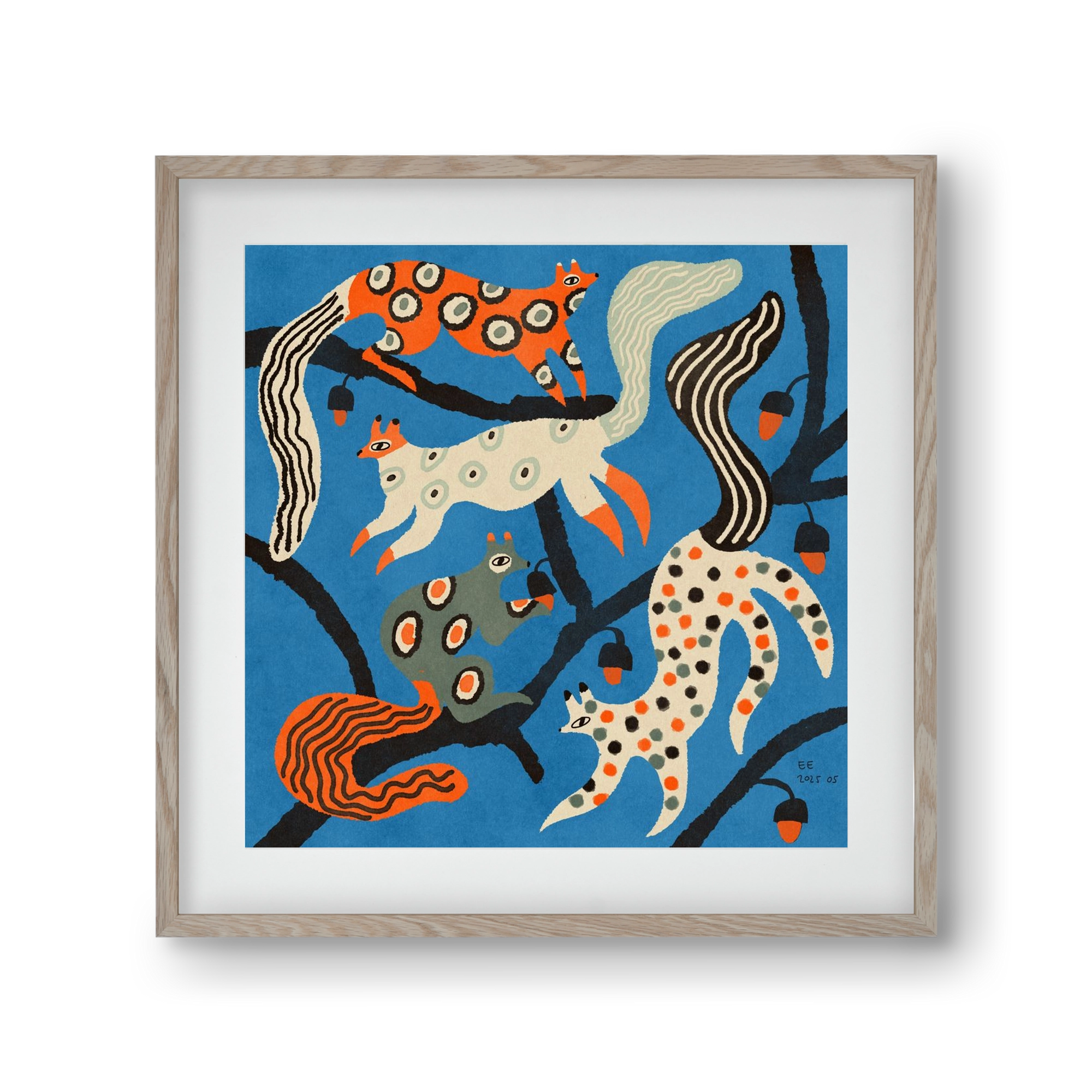 squirrell party 1., 30x30 cm (20x20 cm), Tölgy keret, paszpartuval