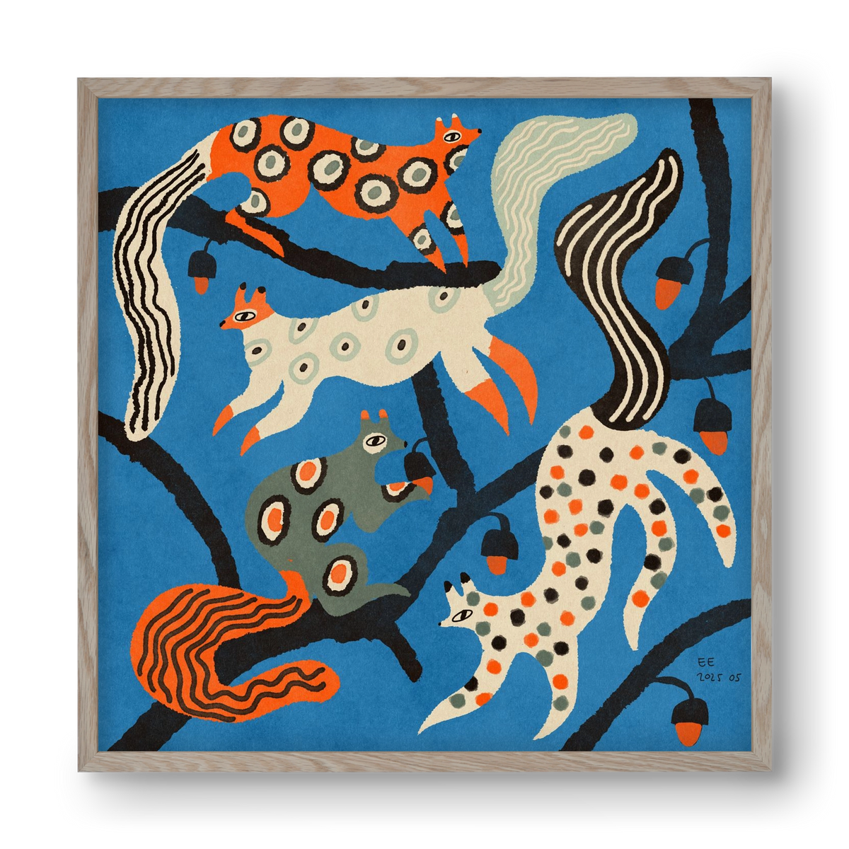 squirrell party 1., 40x40 cm (40x40 cm), Tölgy keret