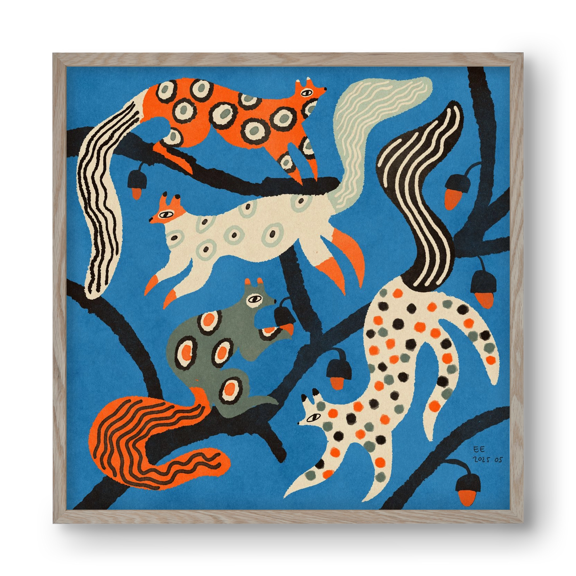 squirrell party 1., 40x40 cm (40x40 cm), Tölgy keret