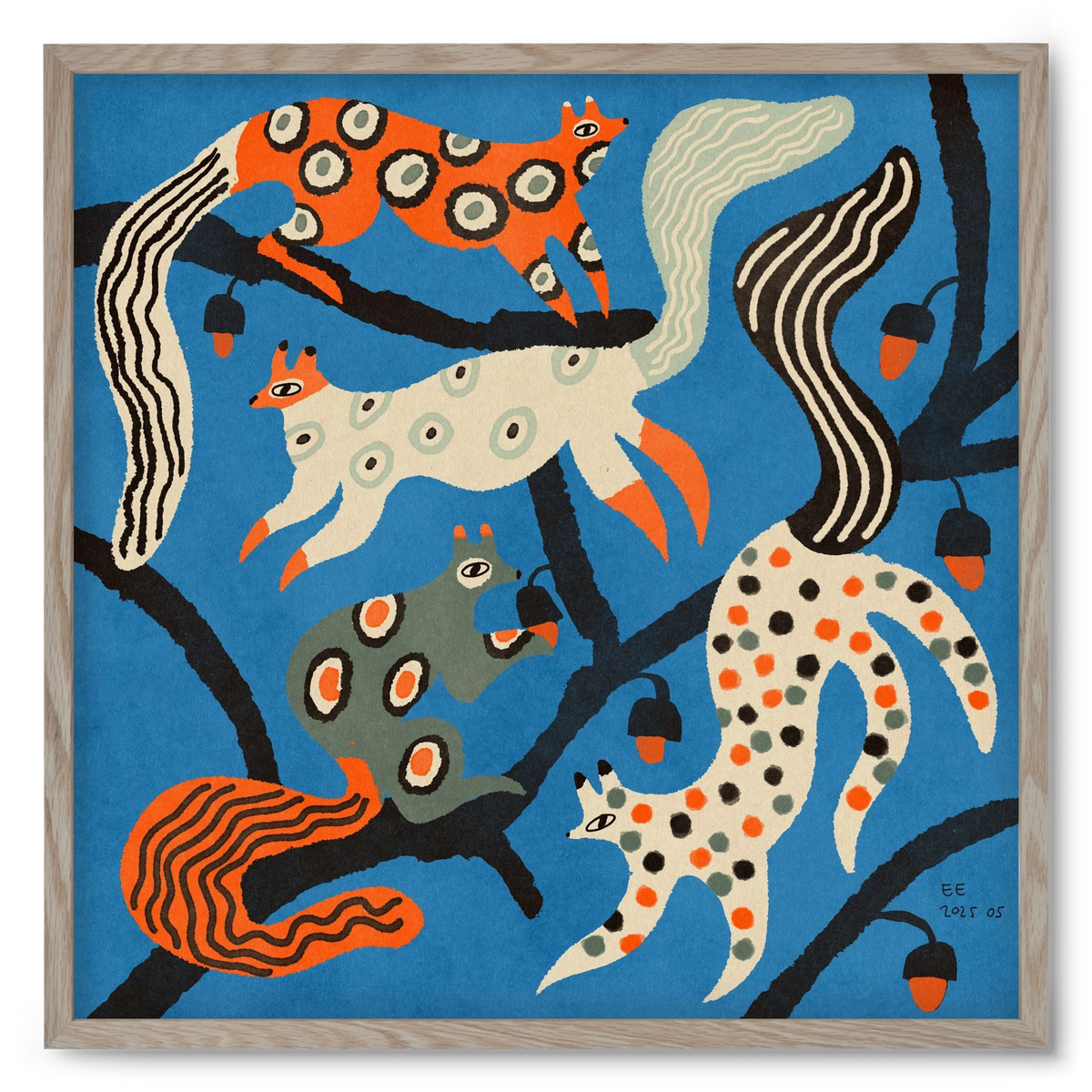 squirrell party 1., 50x50 cm (50x50 cm), Tölgy keret