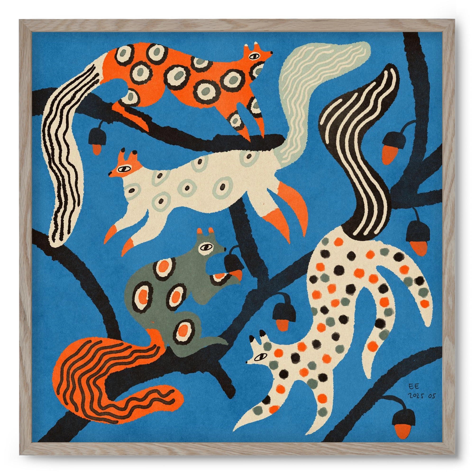 squirrell party 1., 50x50 cm (50x50 cm), Tölgy keret