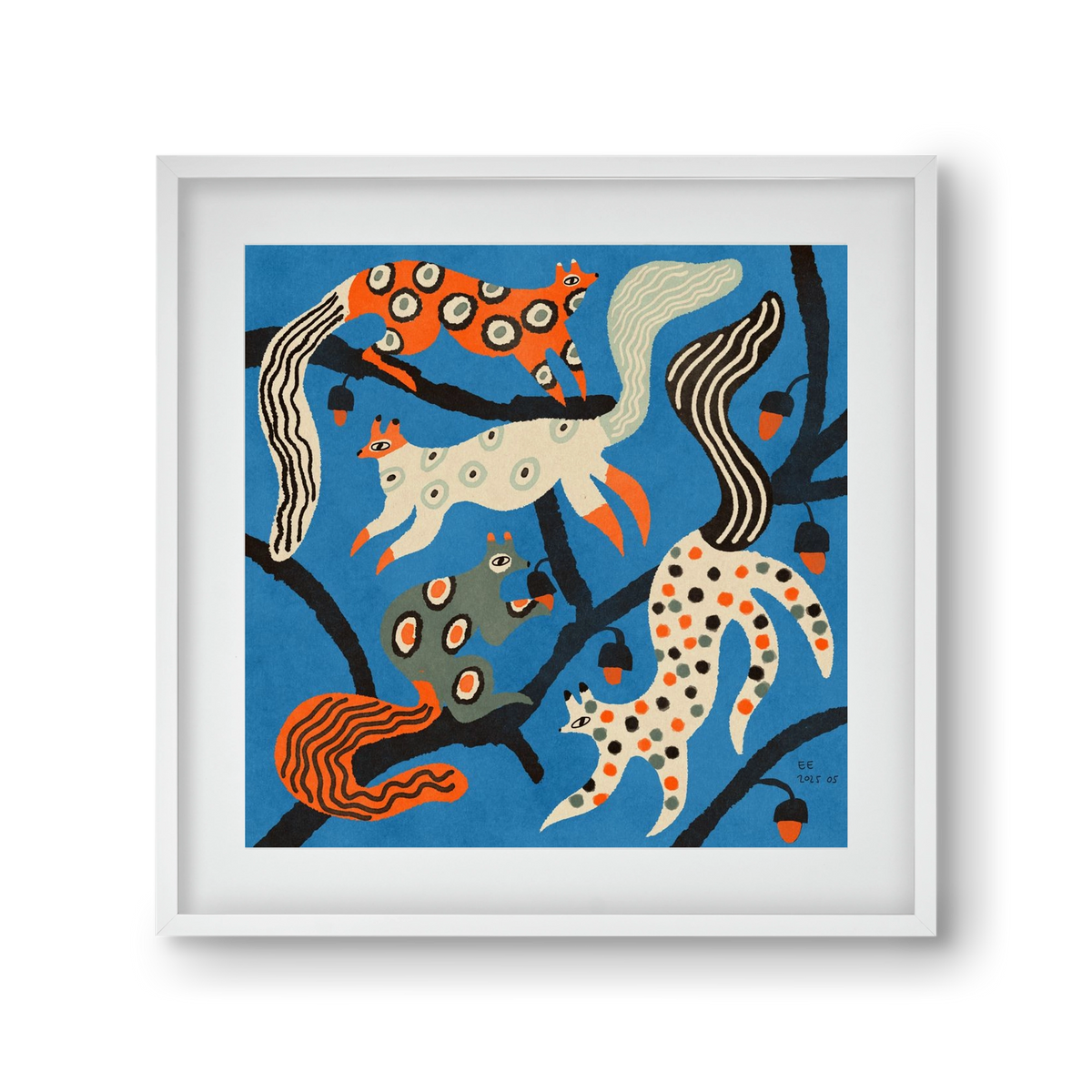 squirrell party 1., 30x30 cm (20x20 cm), Fehér keret, paszpartuval