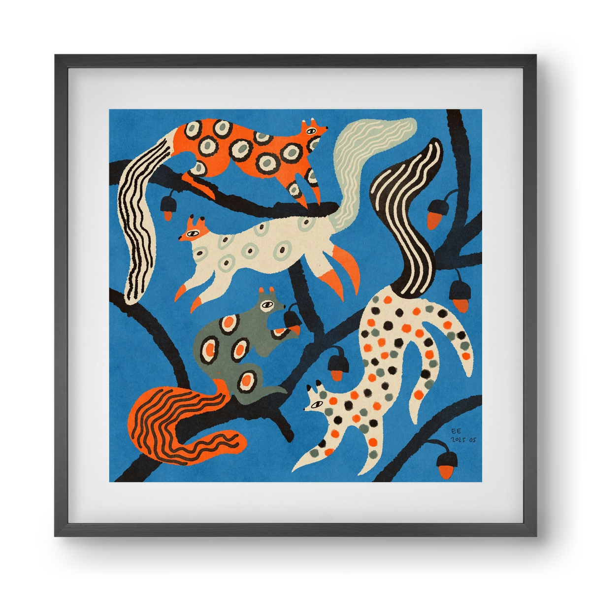 squirrell party 1., 40x40 cm (30x30 cm), Fekete keret, paszpartuval