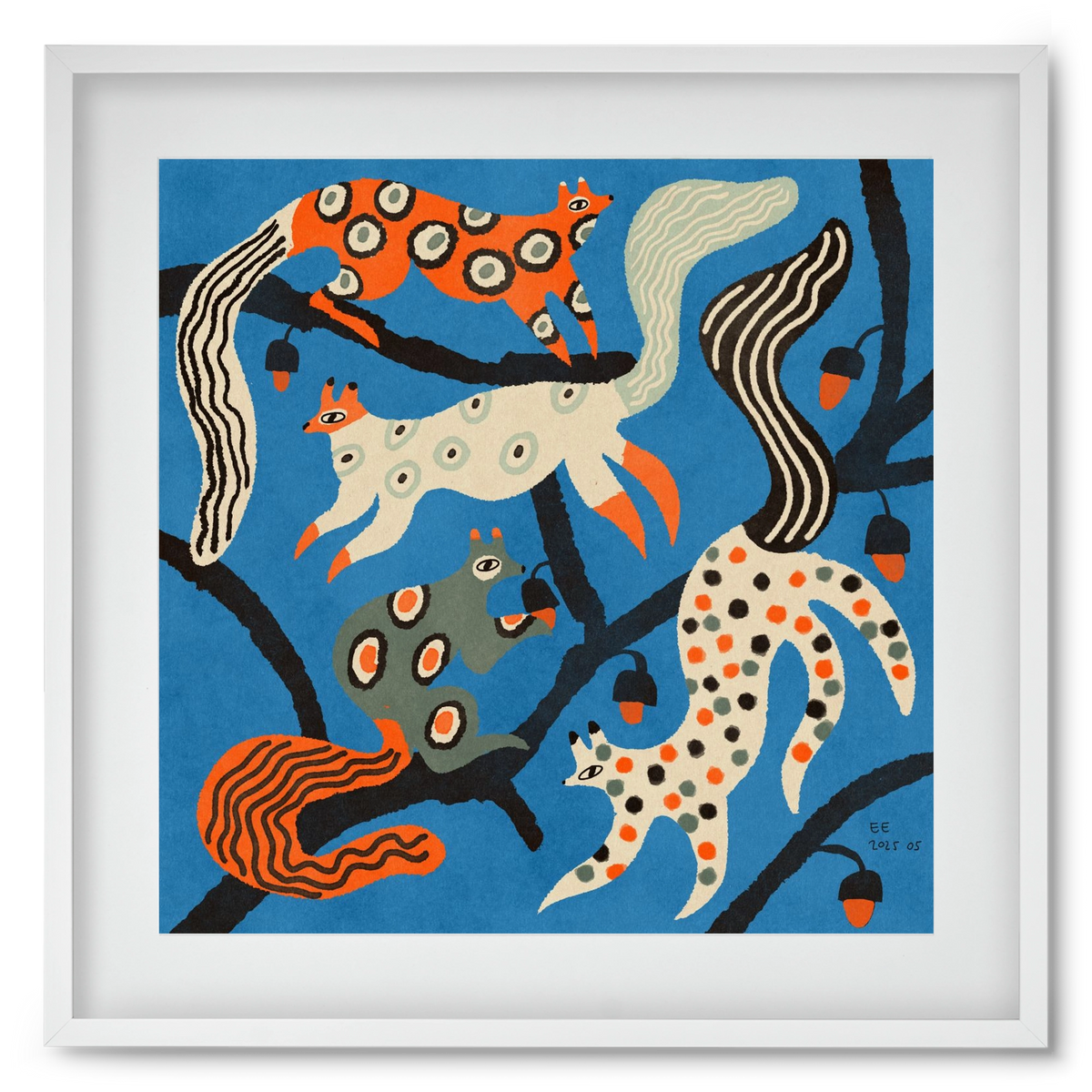 squirrell party 1., 50x50 cm (40x40 cm), Fehér keret, paszpartuval