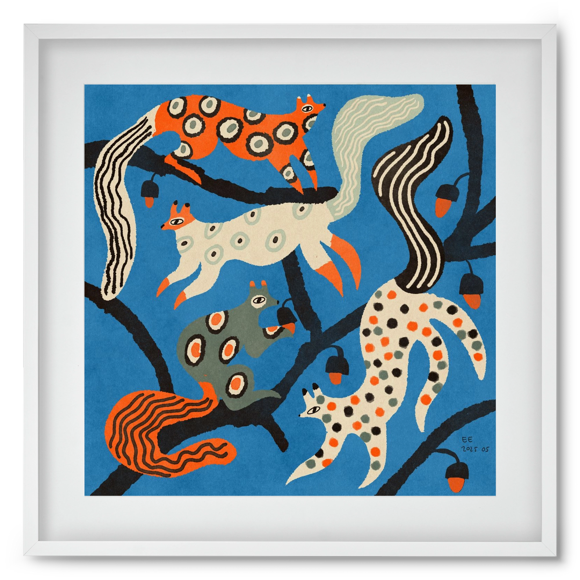 squirrell party 1., 50x50 cm (40x40 cm), Fehér keret, paszpartuval