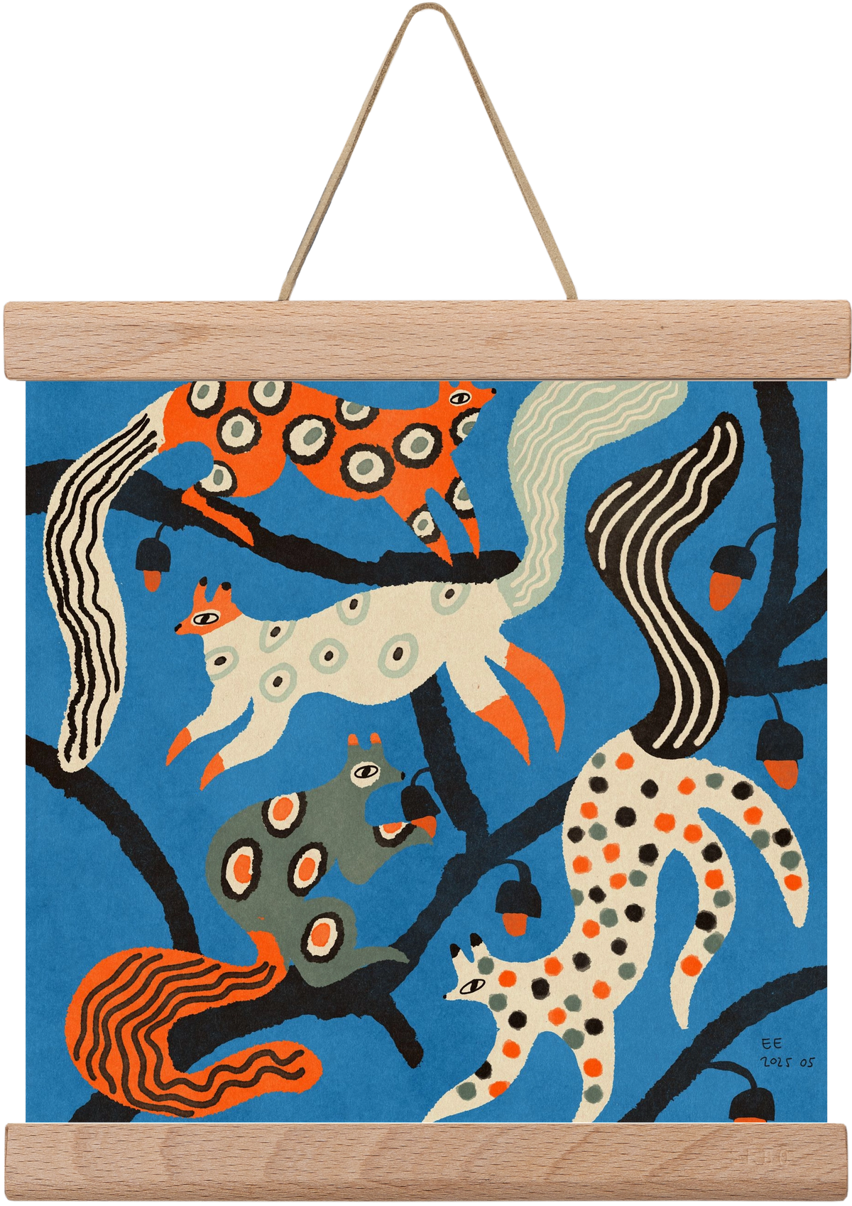 squirrell party 1., 20x20 cm (20x20 cm), Tölgy akasztó