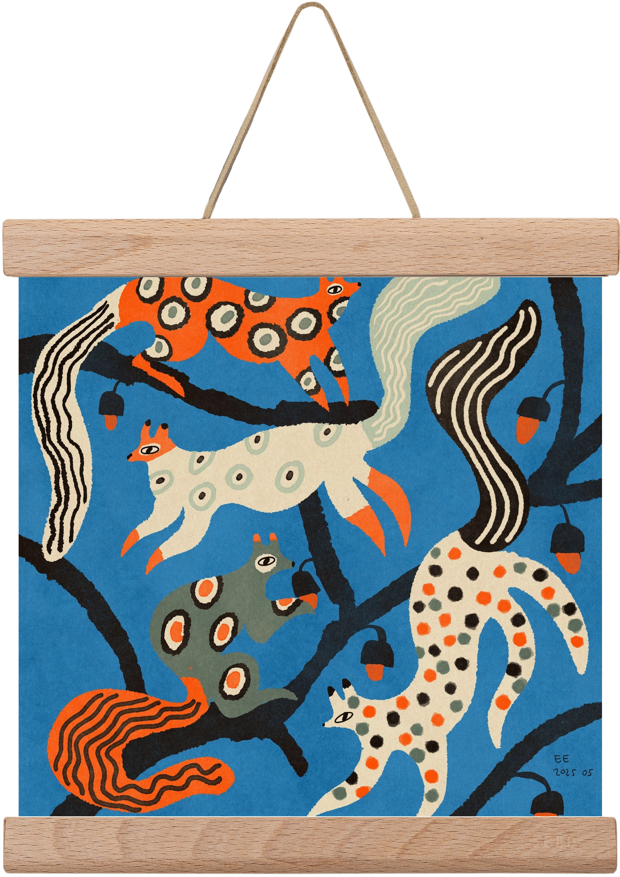 squirrell party 1., 20x20 cm (20x20 cm), Tölgy akasztó