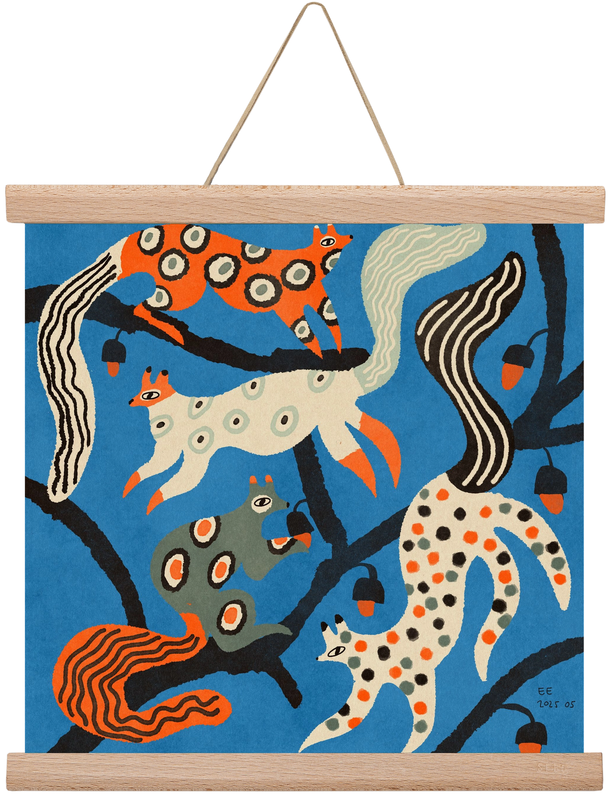 squirrell party 1., 30x30 cm (30x30 cm), Tölgy akasztó